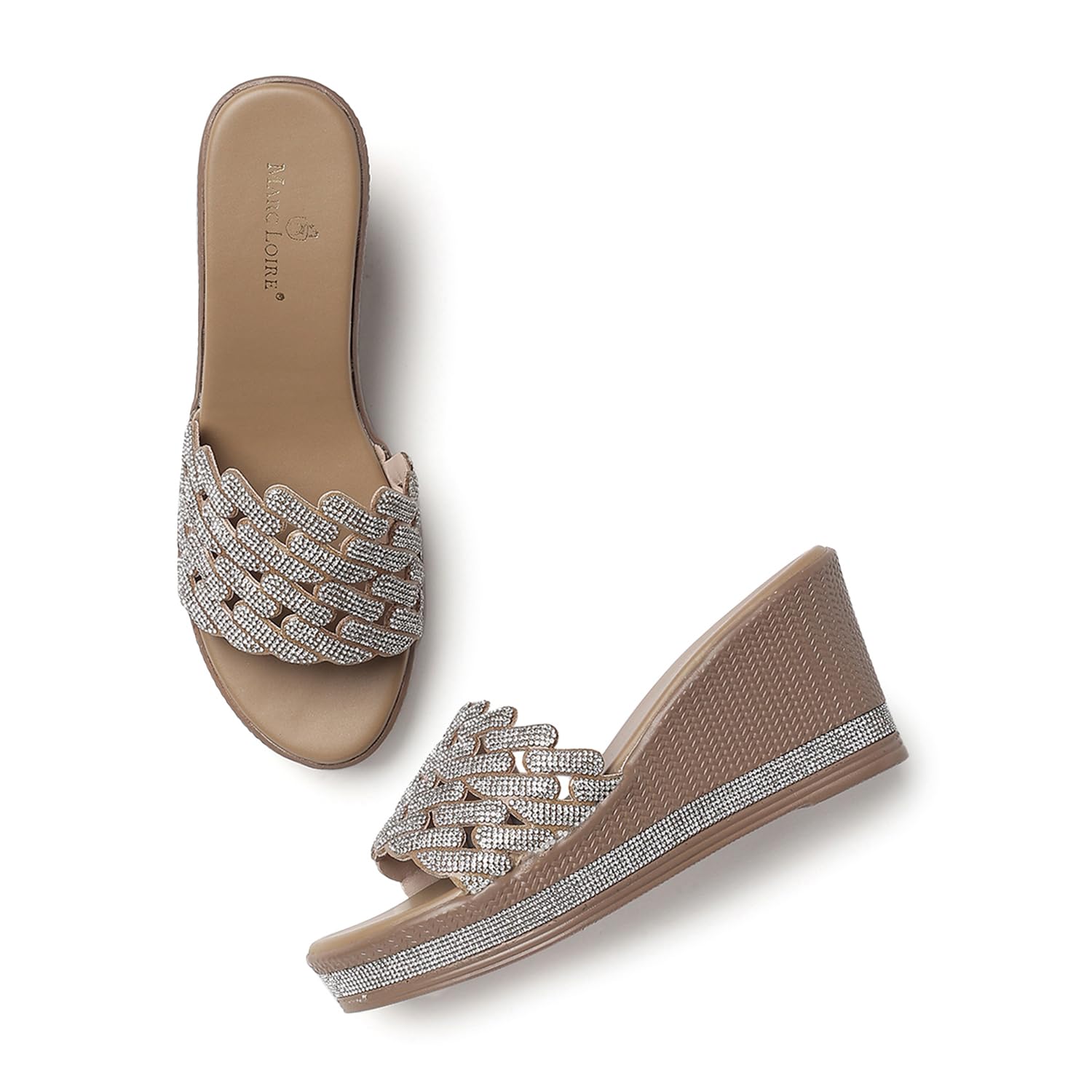Women Embellished Wedge Heels | Stylish Slip-On Fashion Sandals with Comfortable Sole | Party Footwear-image-24
