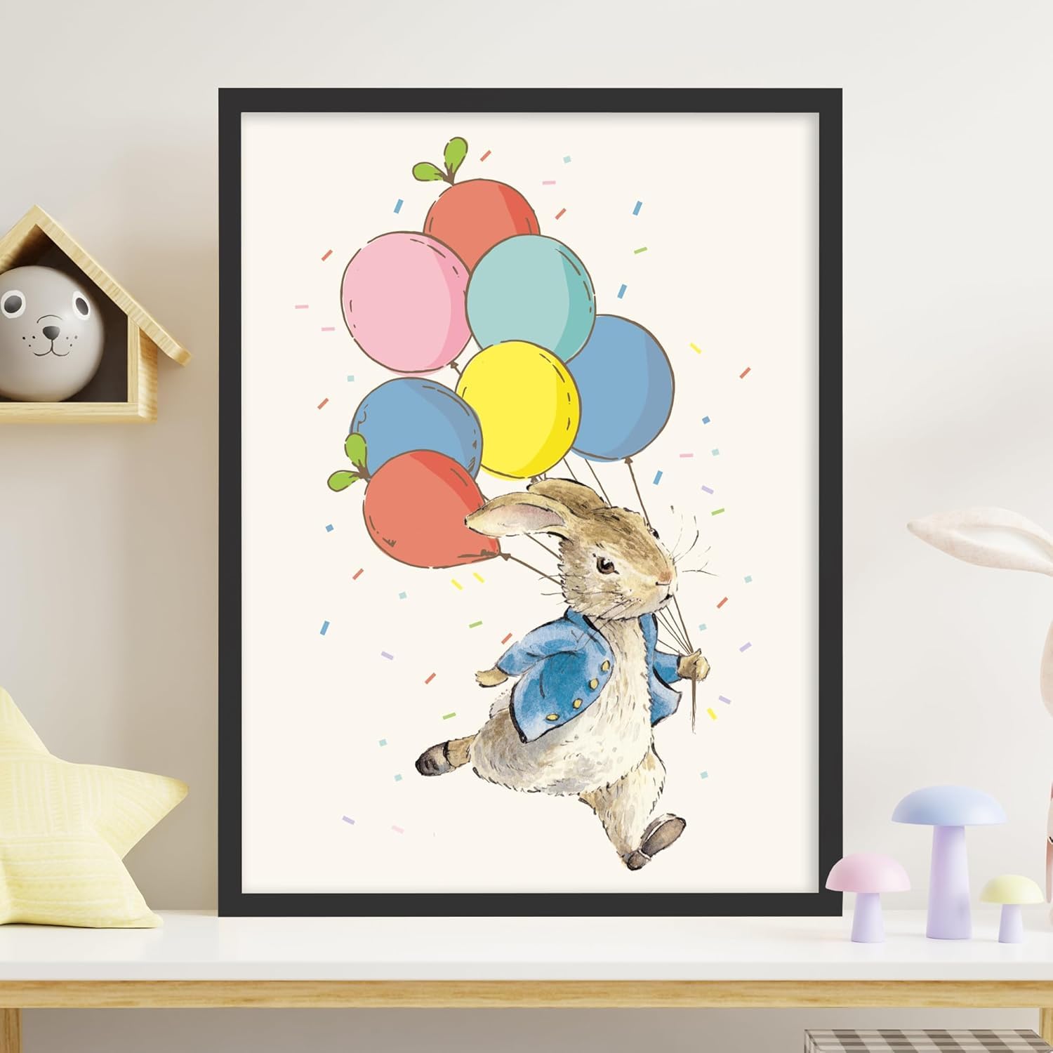Themed Peter Rabbit Print - Peter with Party Balloons Nursery Wall Art (A3-29.7cm x 42cm)