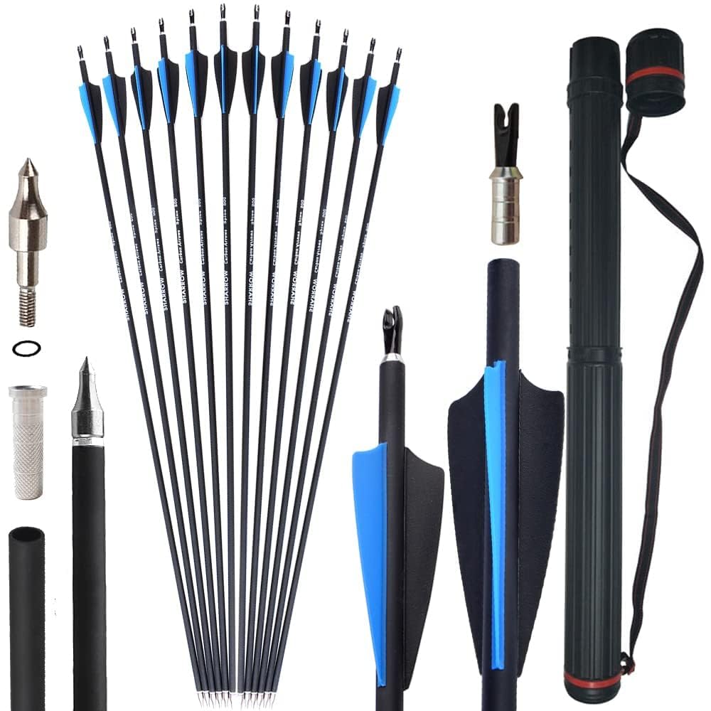SHARROW 32" Freccia in Carbonio Spine 500 Frecce da per Arco Freccia Carbonio con 3 Piuma di Gomma Freccia per Bersaglio Tiro con L'Arco Arco Ricurvo Arco Compound Arco Lungo