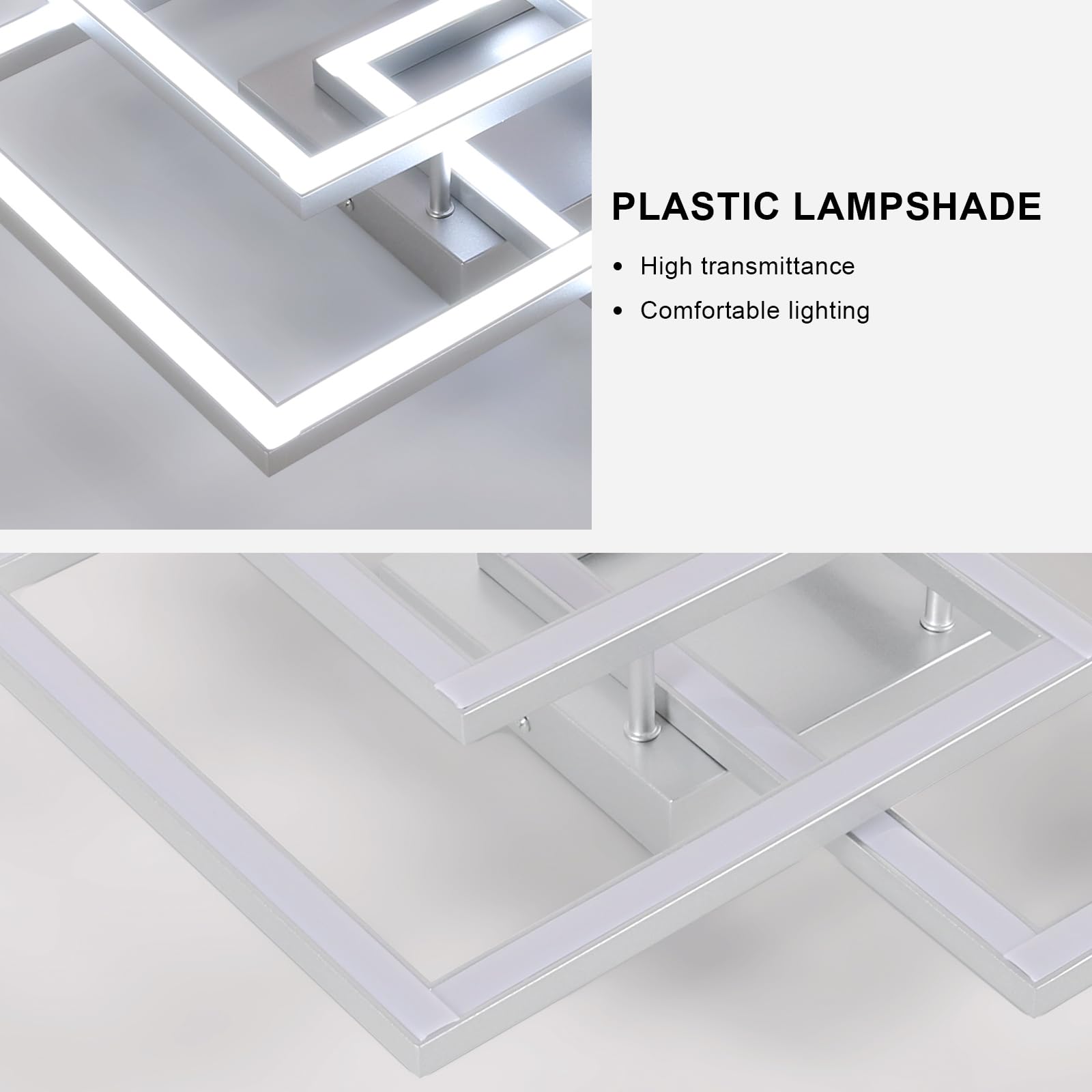 Lampadario LED Soffitto Dimmerabile, Plafoniera LED Soffitto con Telecomando 40W 5400LM, Moderno Lampada da ED Argenteo Quadrata 3000K-6500K per Soggiorno Camera da Letto Cucina, 62CM