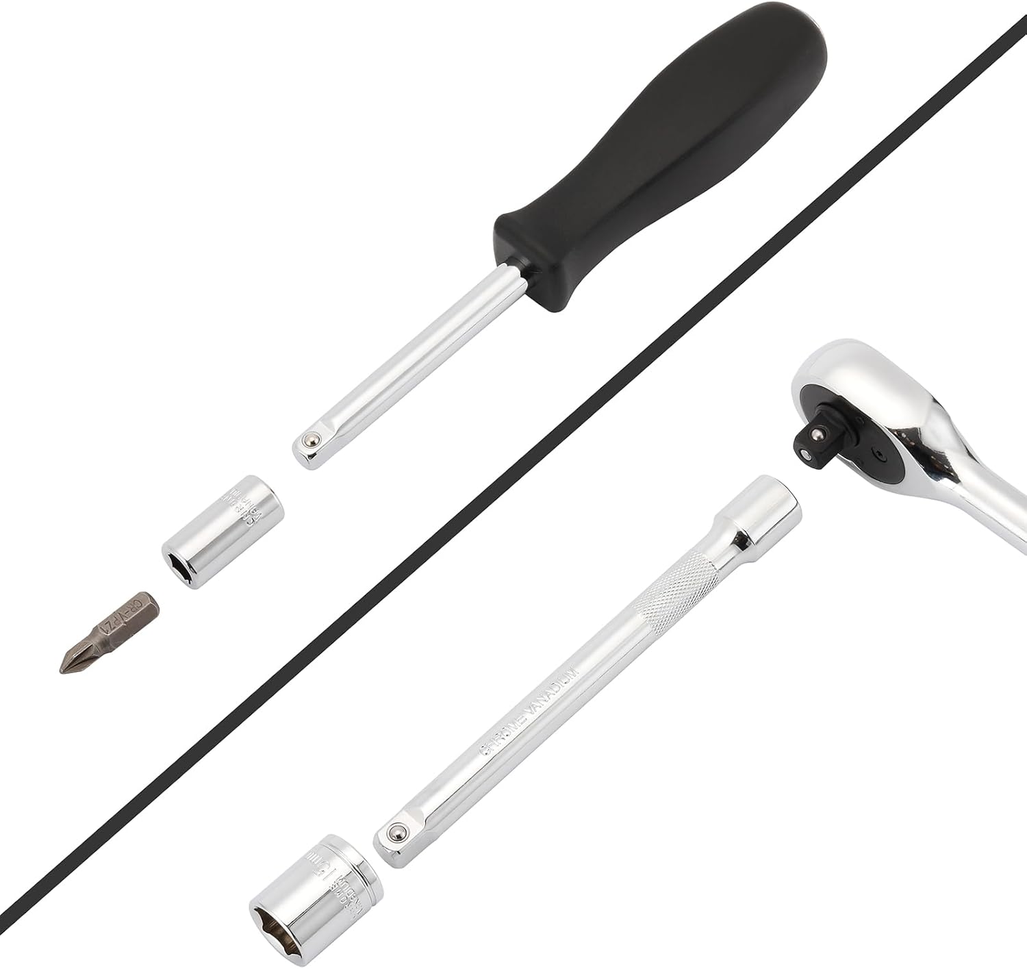 EMENTOL 94PCS 1/4" and 3/8" Drive Master Socket Set, CR-V, SAE/Metric Mechanic Tool Set with Ratchet, Bits, Extension Bars, Universal Joint, Adapter, Hex Keys