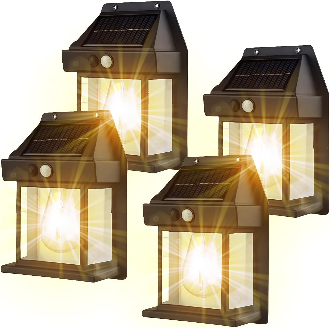 HELCEKOU Solar Motion Sensor Wall Light Outdoor Waterproof LED Sconce for Patio Yard Security (4 Pack)