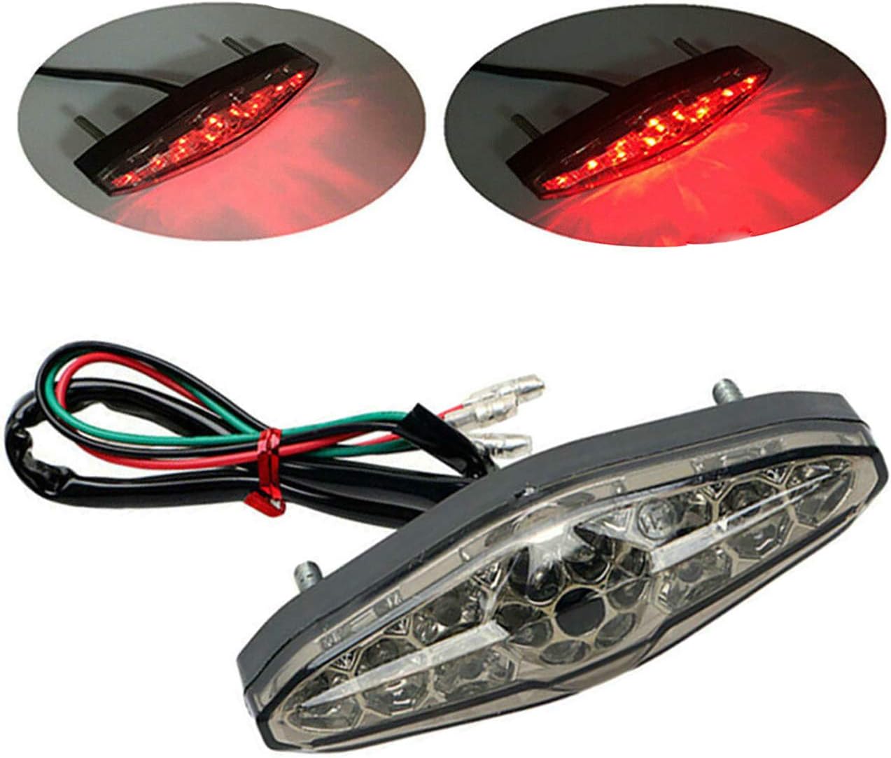 Yibid Smoke Len 12V Universal 15 LED Motorcycle Rear Tail Brake Stop Running Light for Motorcycle Suzuki Kawasaki Ducati Honda Racer Cruiser Quad Dirt Sports ATV Motorbike 4x4 off road Street Bikes