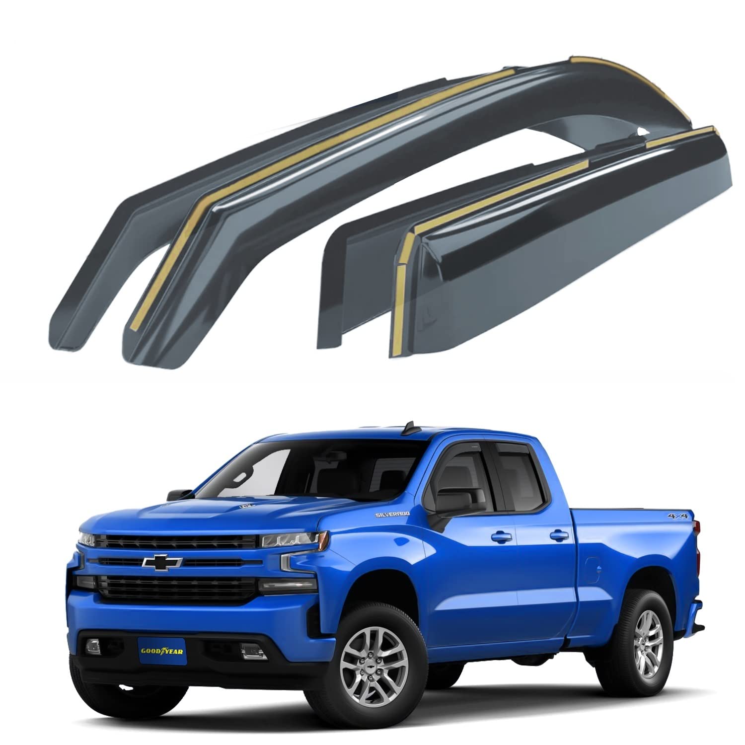Goodyear Shatterproof in-Channel Window Deflectors for Trucks Chevrolet (Chevy) Silverado/GMC Sierra 2019-2023 Double Cab, Rain Guards,Window Visors,Vent Deflector Truck Accessories,4pcs-GY003416LPf