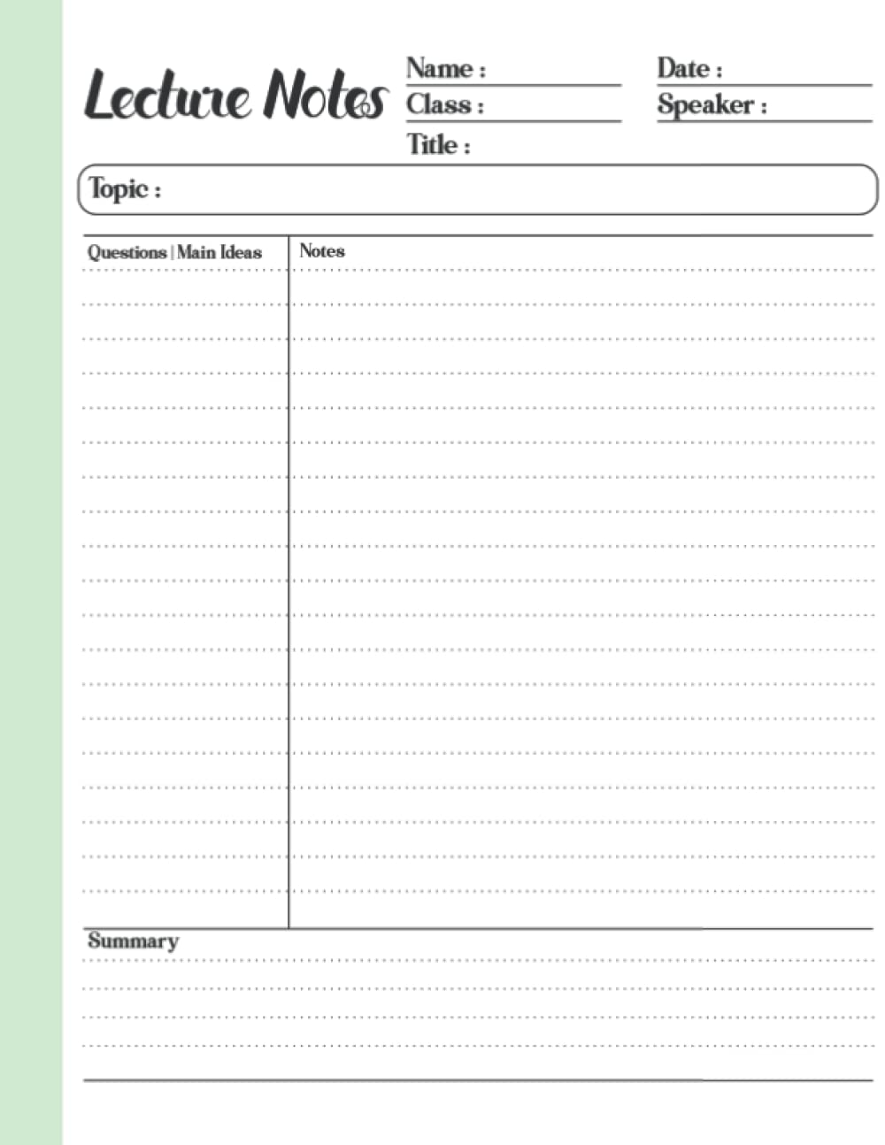 Lecture Notes: 8.5 X 11 Cornell Notes Notebook, Focused Note Taking System For AVID Students