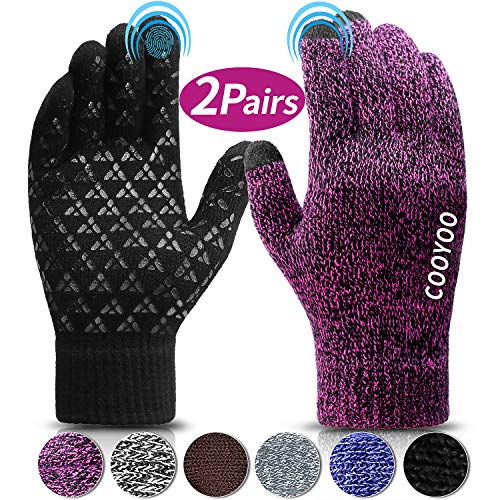 COOYOO Winter Gloves for Women and Men,Touchscreen Gloves,Knit Wool,Running Gloves,Anti-Slip Silicone Gel