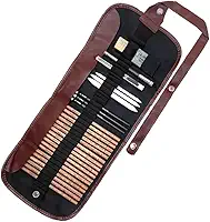 Kit Lápis de Desenho Profissional 29 Peças com Estojo Portátil, Lápis Artísticos, Borrachas, Estilete e Acessórios para Artistas e Estudantes Linha Super Premium