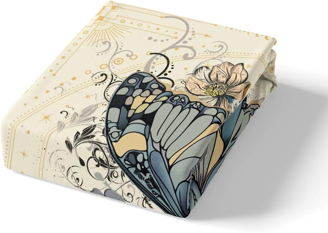 Castle Fairy Butterfly Duvet Cover Set Toddler Size,Bohemian Style Bedding Set for Kids Boys Girls Room Decor,Stars and Moon Comforter Cover,Flowers Quilt Cover with 1 Pillowcase(No Comforter)