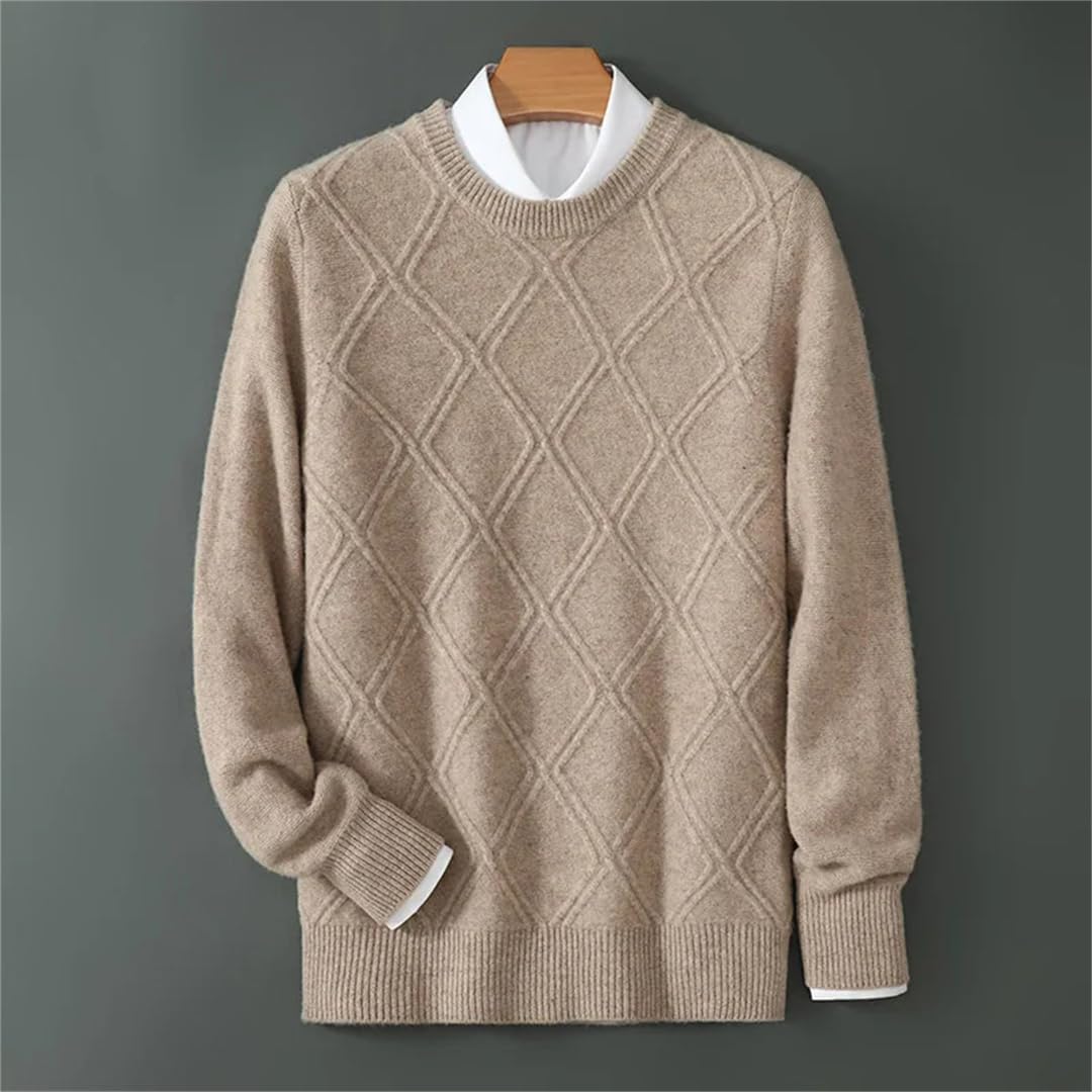 Maglione di cachemire di fondo di affari del maglione del diamante di lana del collo rotondo degli uomini di inverno