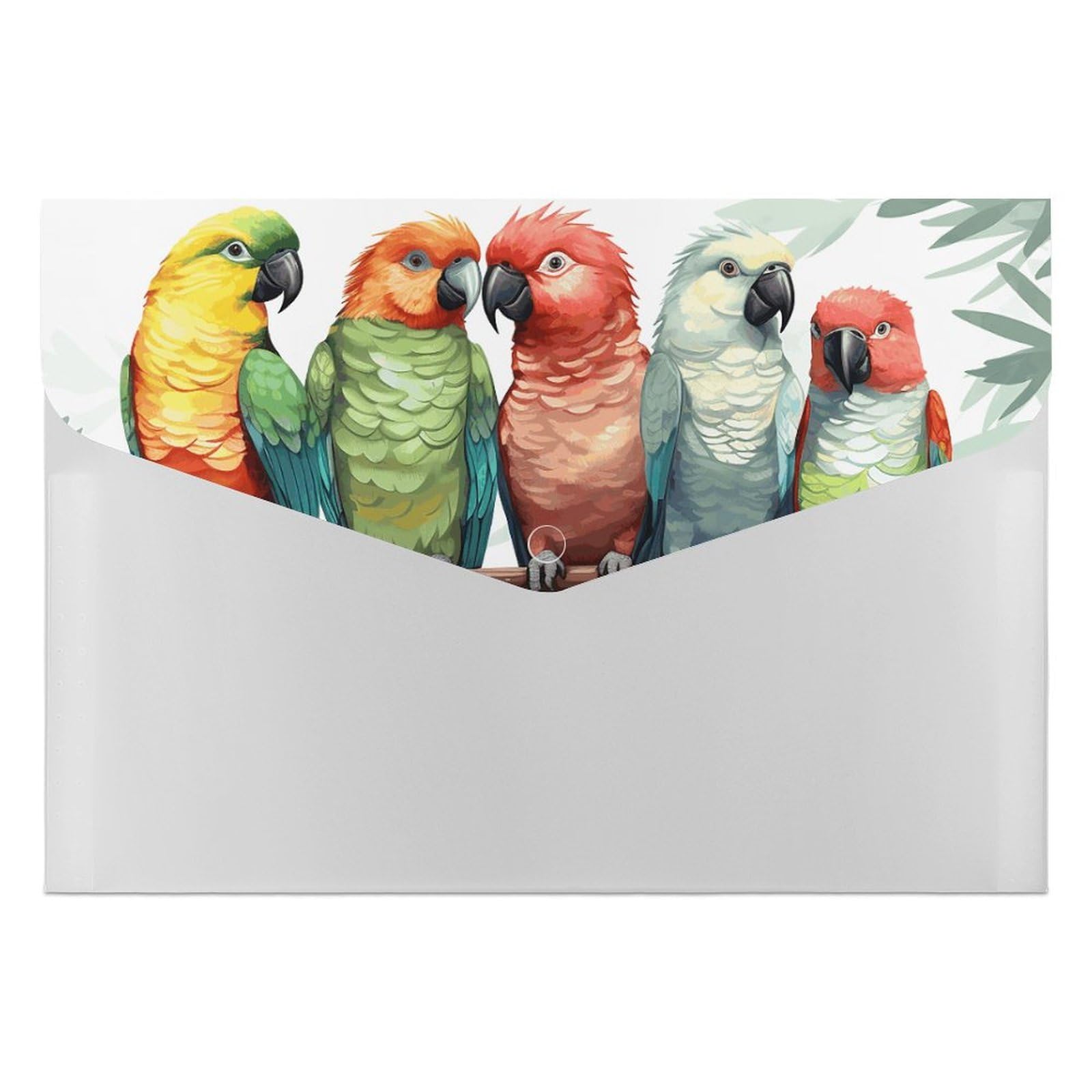 Colorful Parrots On Tree File Folder, Waterproof Expanding File Folder with 6 Pockets, Durable PP Document Organizer for Office, Home