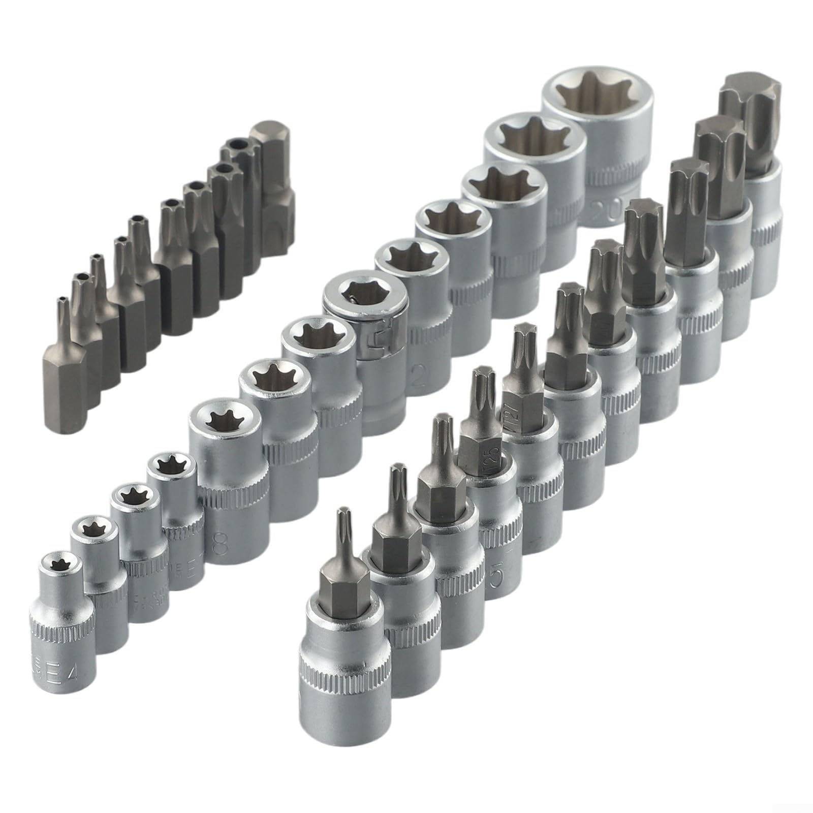 Set completo di chiavi a bussola Torx a stella e punte, 34 pezzi/set, in acciaio al cromo vanadio
