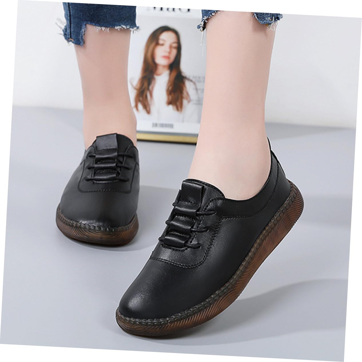 SOIMISS Zapatos de Cuero Perezosos De Las Mujeres Vestido de Mujer Pisos Zapatillas Casuales Women illas os Casuales os de Cuero de : Caucho Black
