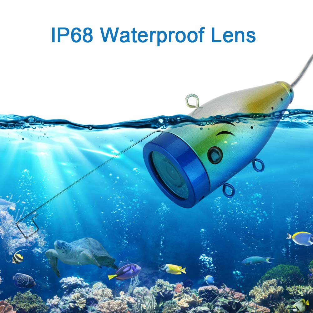 ASHATA Fischfinder Kamera, 50M Unterwasser HD 1000TVL Fischereikamera Unterwasserfischerei Kamera,wasserdichte Hochintensive 30 LEDs Kamera Fisch Finder mit 9 Zoll TFT Farbdisplay EU