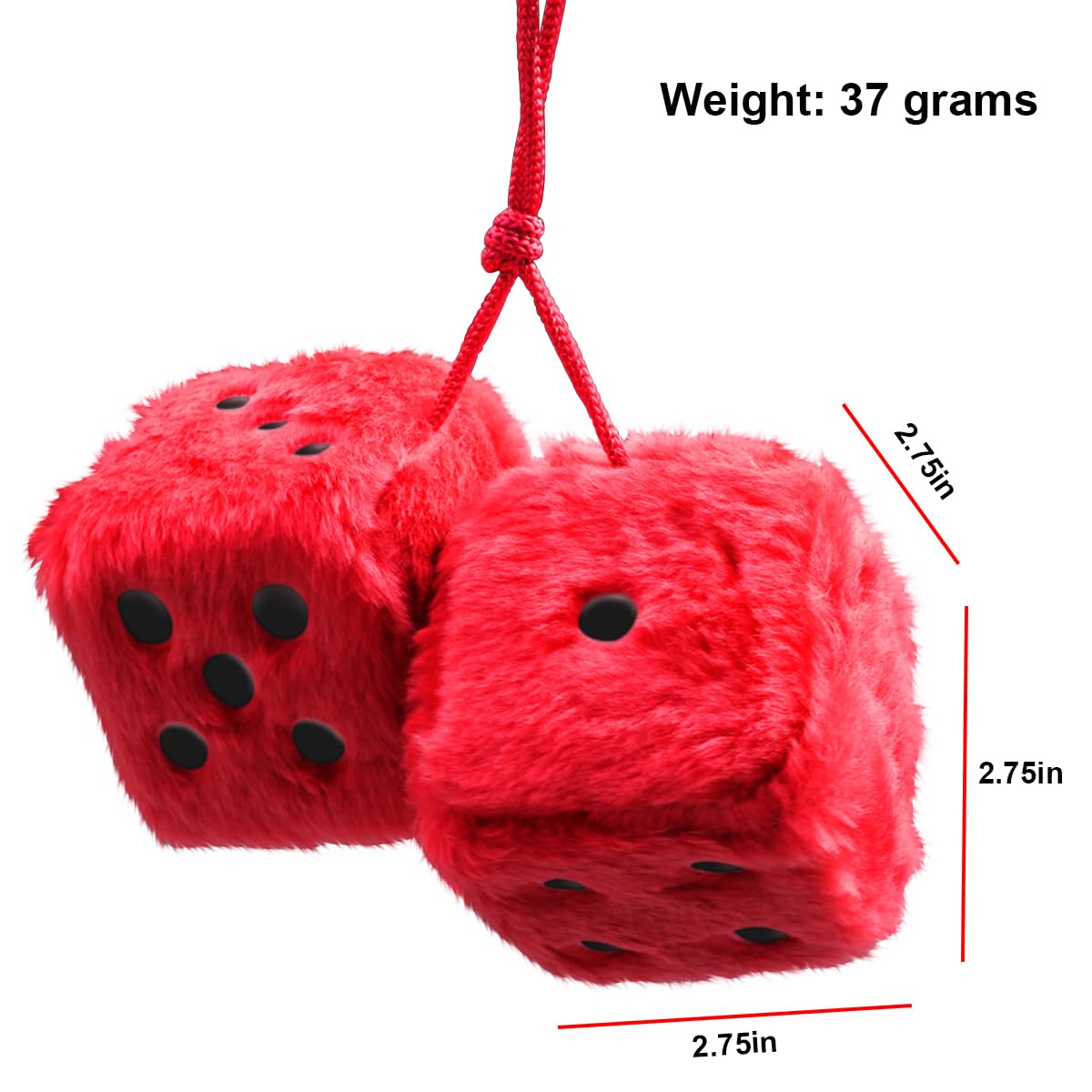 JNNJ Dadi Pelosi, Dadi Pelosi Da Appendere per Auto, Cubo Di Peluche per Auto, Dadi Da Appendere Specchietto Retrovisore Decorazione, Per Interni Auto, Pareti, Superficie Frigorifero(Rosso)