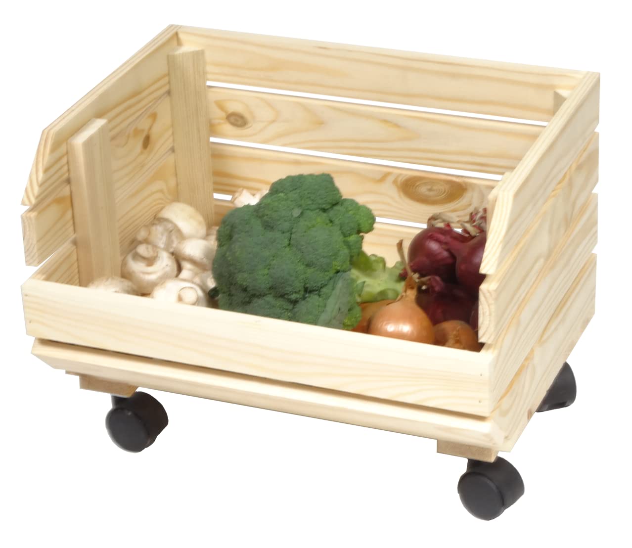 Kit generico di cassette impilabili Scaffale per verdure Con rotelle 3 cassette in legno Scaffale Contenitore per frutta Cassetta per patate Legno naturale Con istruzioni di montaggio