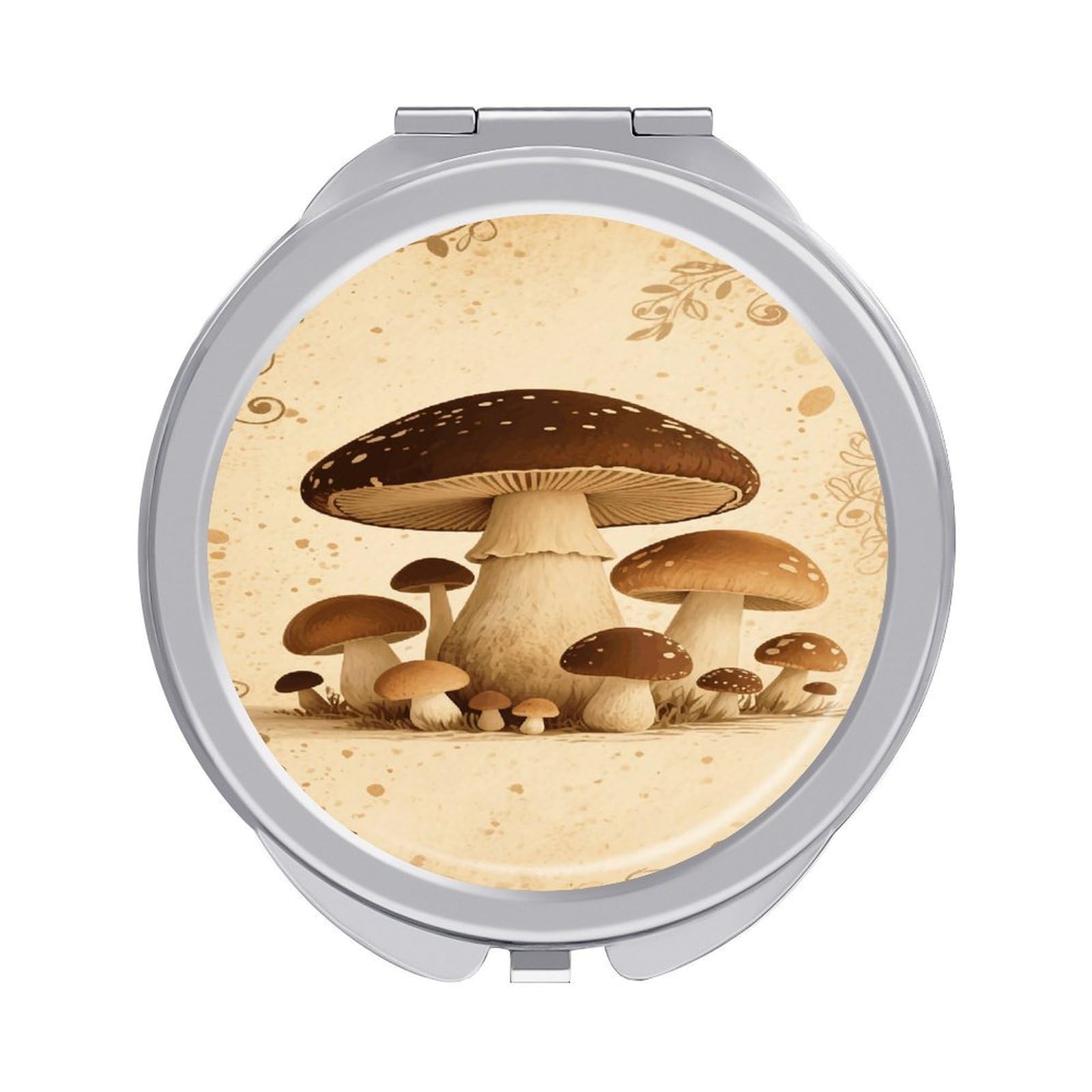 VstaDank Vintage Mushroom Compact Mirror Portable Lightweight Slim Pocket Mirrors Folding 2-Sided1X/2X Magnifying Makeup Mirrors Round Metal Handheld Mirror for Handbag Purse