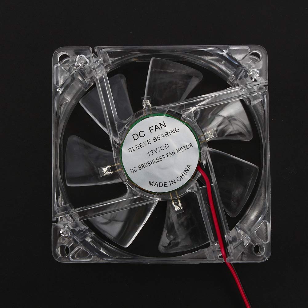 Ventilador para PC de 80 mm, LED azul, 12 V, 4 pines, 1300 rpm, silencioso, 17,5 dB, con aspas de cristal para refrigeración de sistemas informáticos