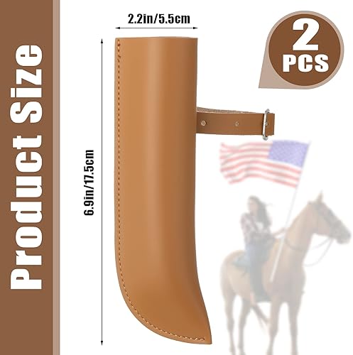 Miniatura 2 de Woanger 2 Pcs Flag Carrier with Stirrup Flag Boot for Horse Artificial Leather Saddles Holder Accessories for Horse Training, 7 x 2.2 Inch, Brown