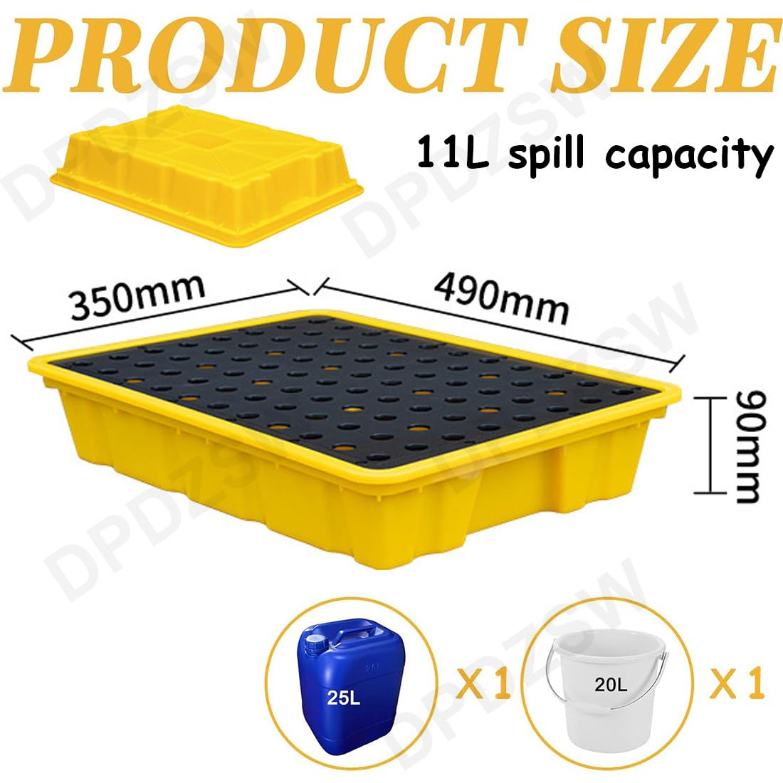 Bandeja modular de contención de derrames, plataforma de polietileno para 1-4 tambores, paleta de prevención de fugas de tambor de aceite y químicos, a prueba de fugas, 130 x 110 x 30 cm