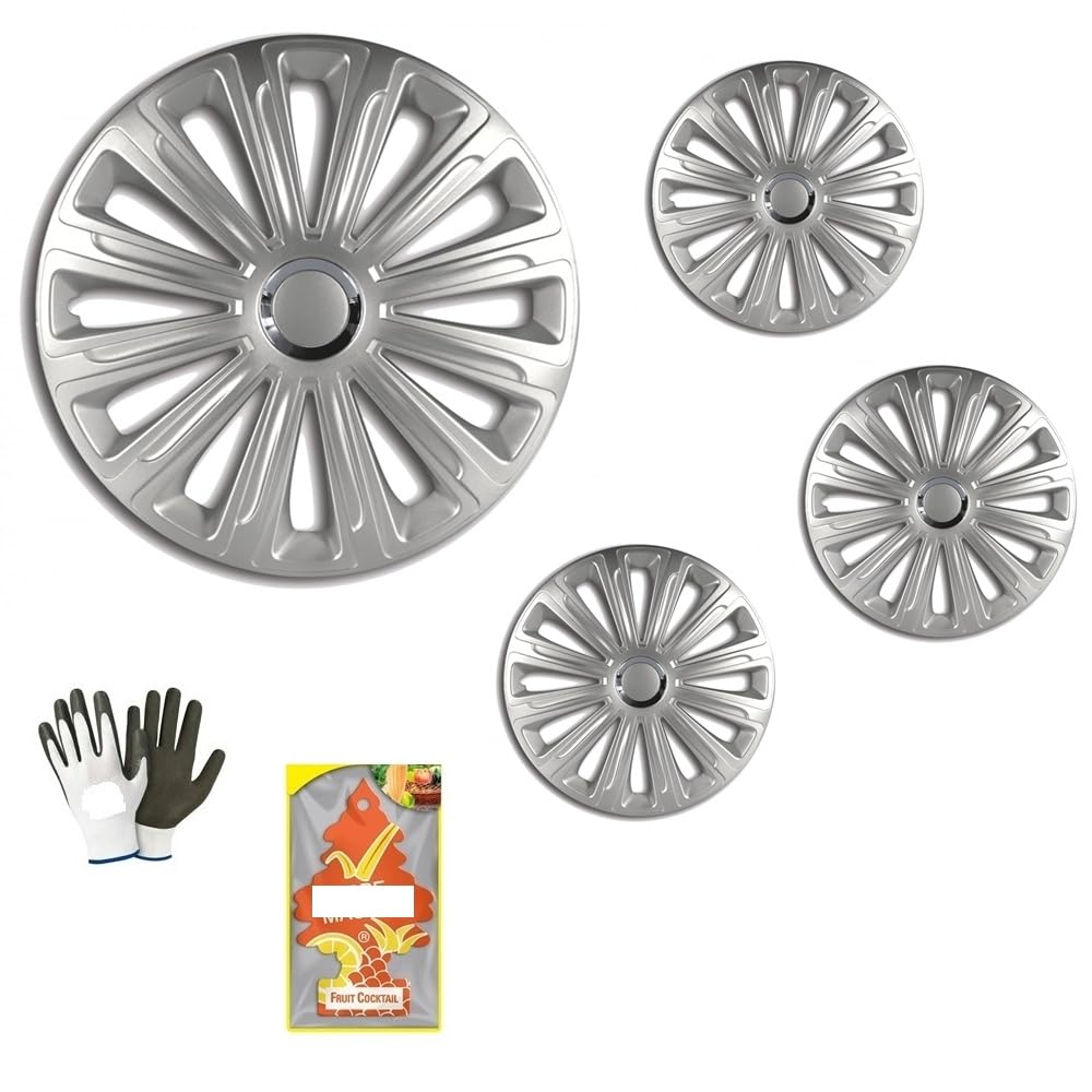 COPRICERCHI PER AUTO CON CERCHIO DA 15 POLLICI PER PNEUMATICO 165/65 R15 CC971 KIT COPPE RUOTE COPRICERCHIO SILVER GRIGIO ARGENTO 1 SET DI 4 PEZZI CON MATERIALE ABS VERNICIATURA AD ACQUA