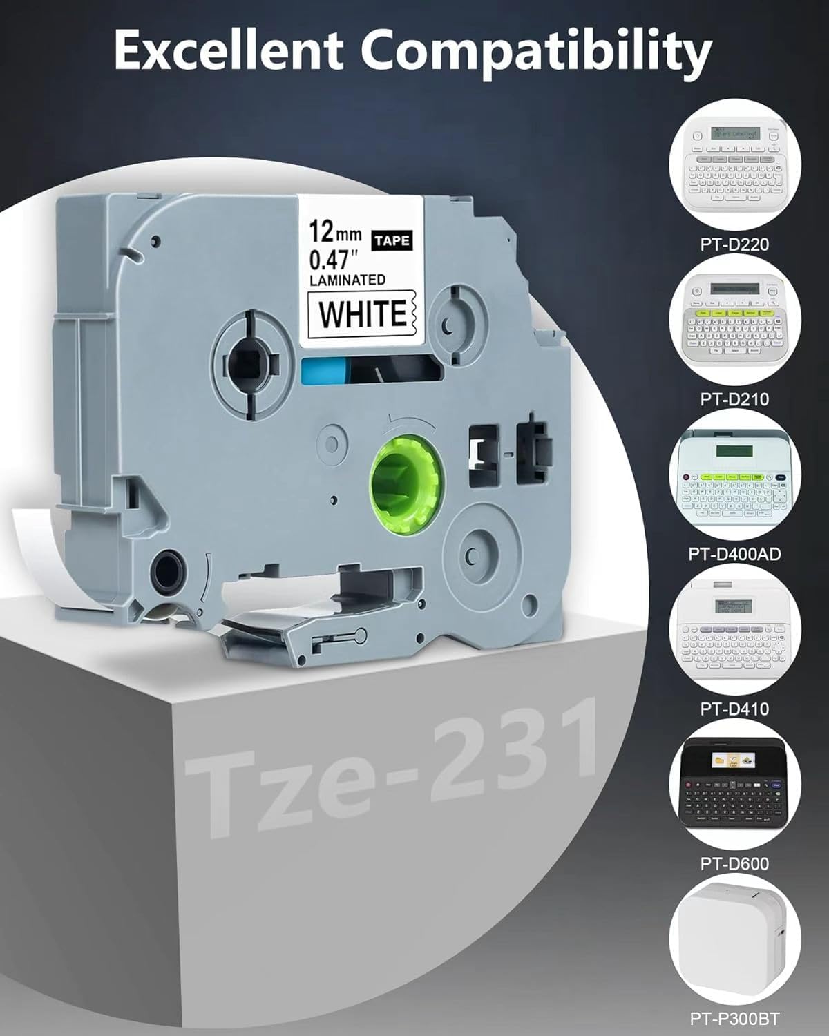 Replace for Brother Label Maker Tape 12mm 0.47 Laminated Black on White P-Touch Label Tape Smudge-Proof Easy Peeling Compatible with Tz-231 PT-D210 H110 D220 D400 D410 D600 4-Pack - Image 3