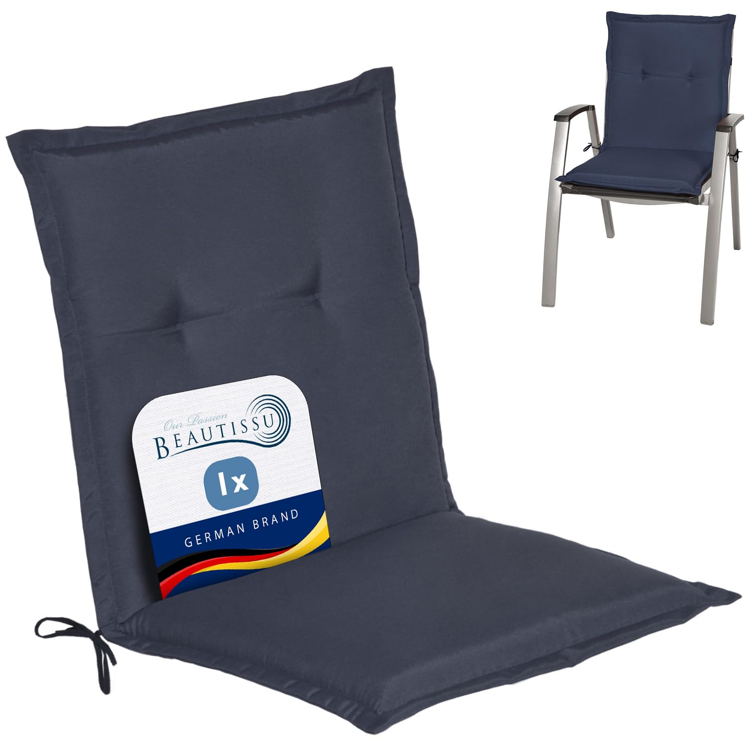 Beautissu Lowback Outdoor Chair Cushions 100x50x6 cm Loft NL - Seat Cushions for Garden Chairs with Backs Recliner Patio Chair Sunbed Bench - Dark Blue — image 1