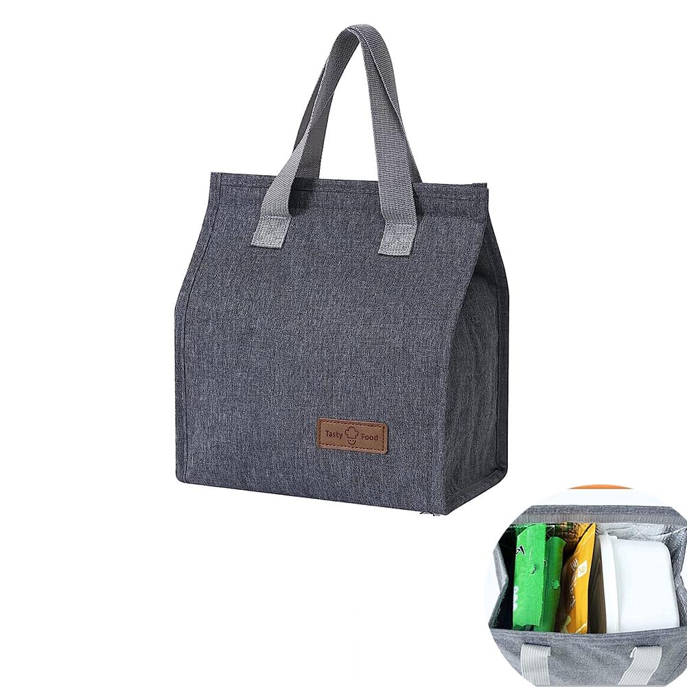 X spring Insulated Lunch Bag, Reusable Tote Lunch Bag, Leakproof Insulation Lunch Box, Oxford Cloth Material Lunchbag, Portable Lunch Bag for Work, Travel, School, Picnic (Grey)