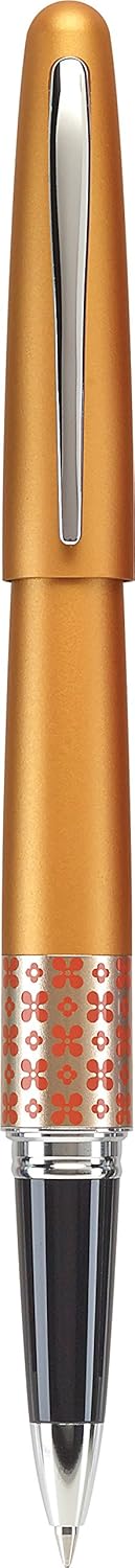 PILOT MR Retro Pop Collection Gel Roller Pen in Gift Box, Orange Barrel with Flower Accent, Fine Point Stainless Steel Nib, Refillable Black Ink (91403)