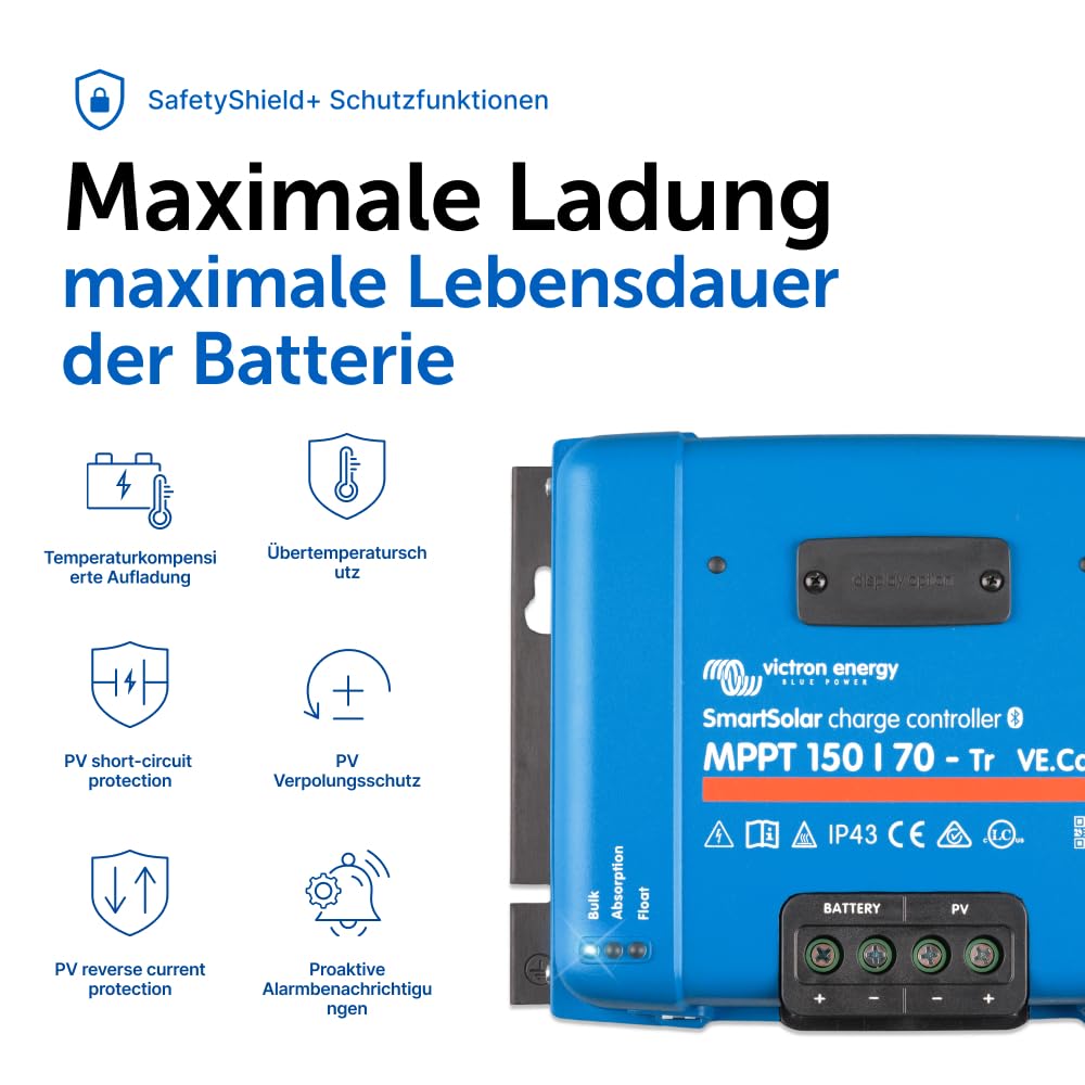 Victron Energy SmartSolar MPPT Tr VE.Can Laderegler (Bluetooth) - Solar Laderegler - 150V 70 Amp 12/24/36/48-Volt