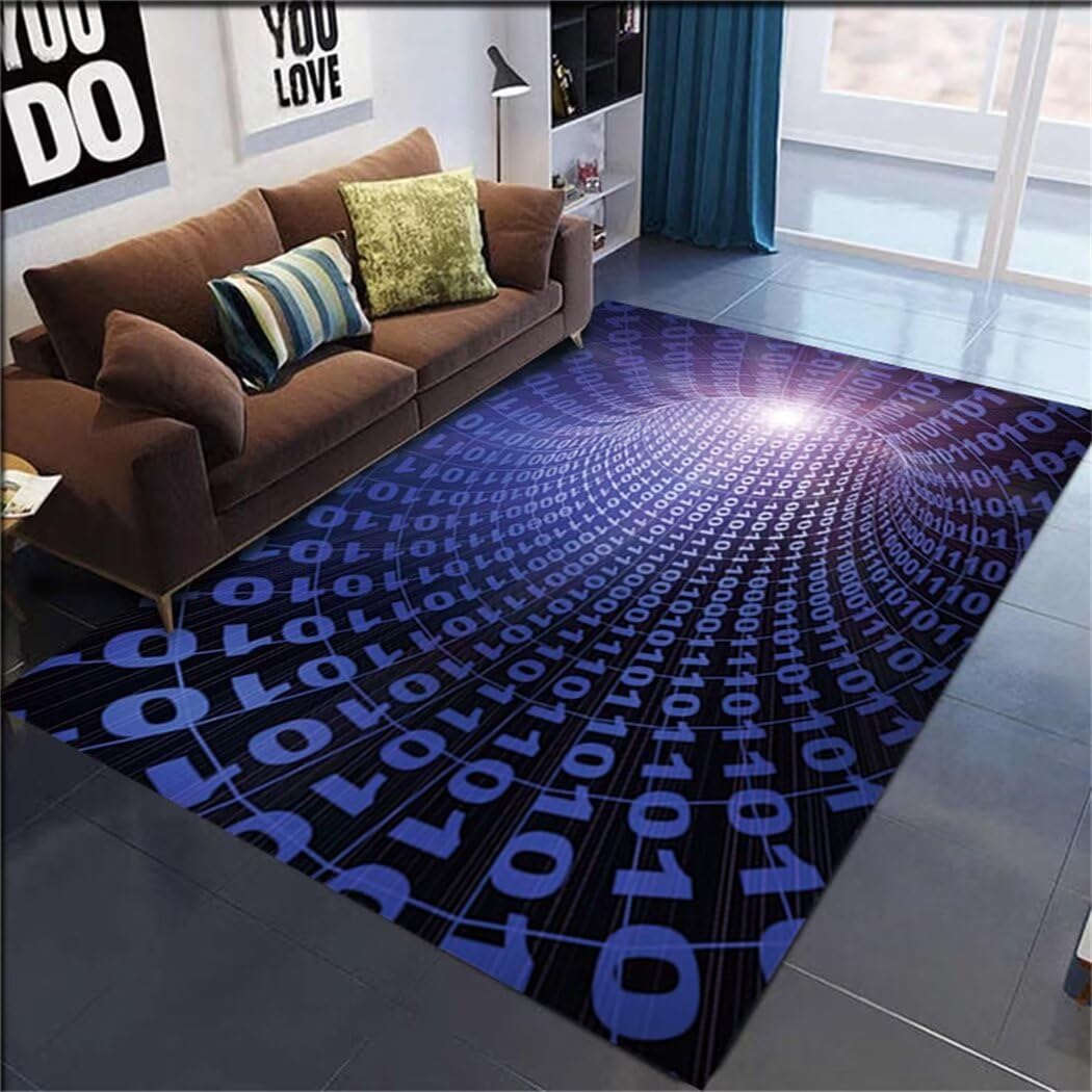 Grand tapis de salon lavable en machine 100x160cm bleu pour famille