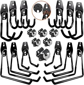 3-H Garagenhaken Set 20-tlg - Schwerlast Doppelhaken Für Fahrrad, Leiter & Gartengeräte Bis 40kg (Grau)