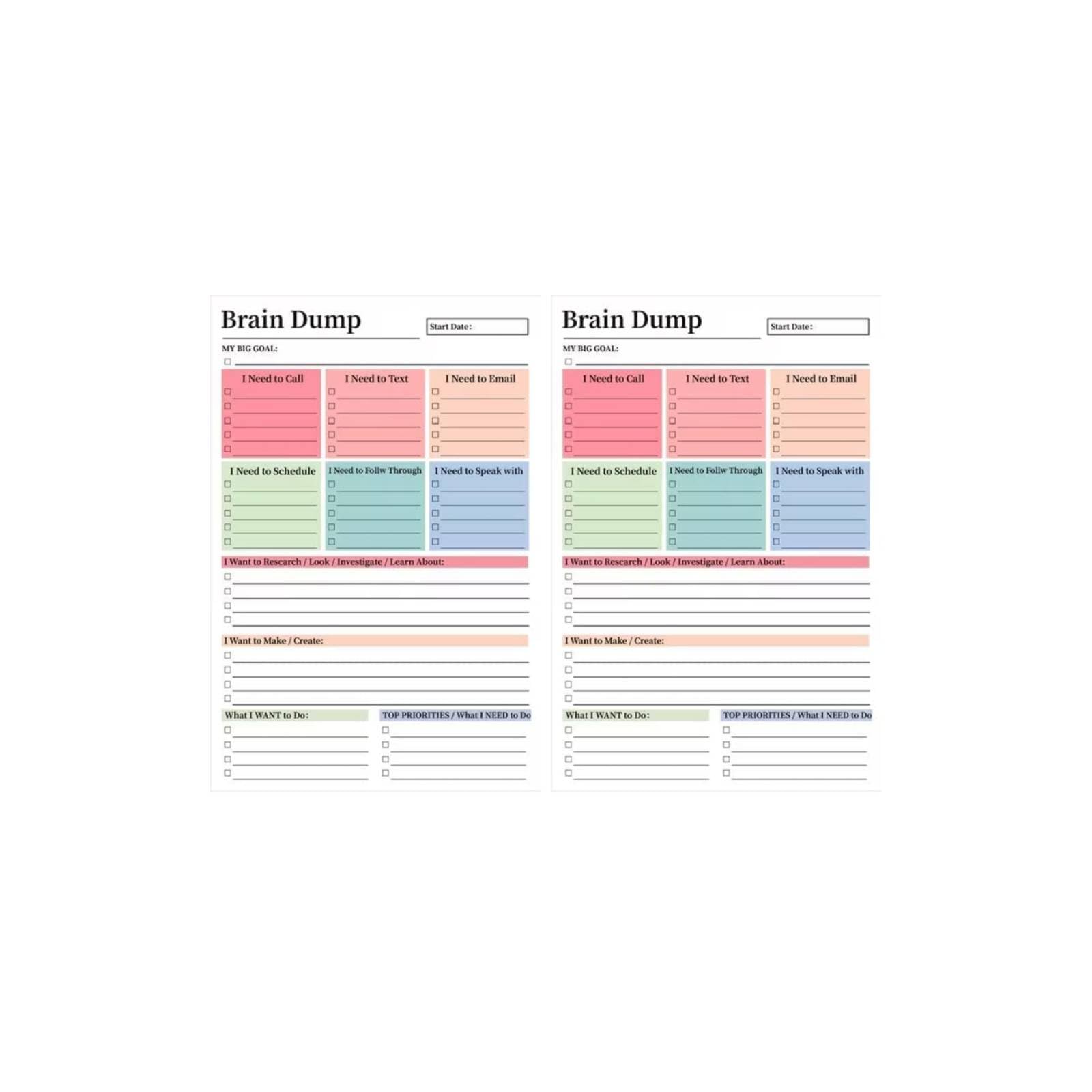 A5 Brain Dump Tear-Off To Do Notepad for Daily Planning (2Pc)