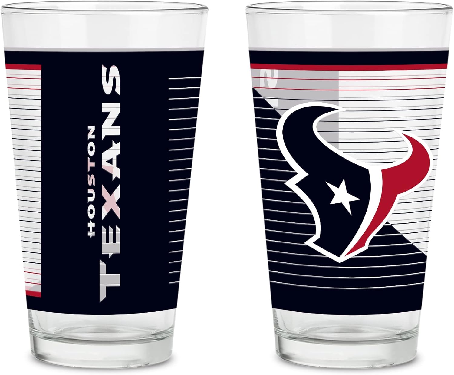 Rico Industries NFL Football Houston Texans 16 oz Pint Glasses with Digitally Printed Logo, Practical Set of 2 Classic Drinking Glasses, for Fans, Dishwasher Safe