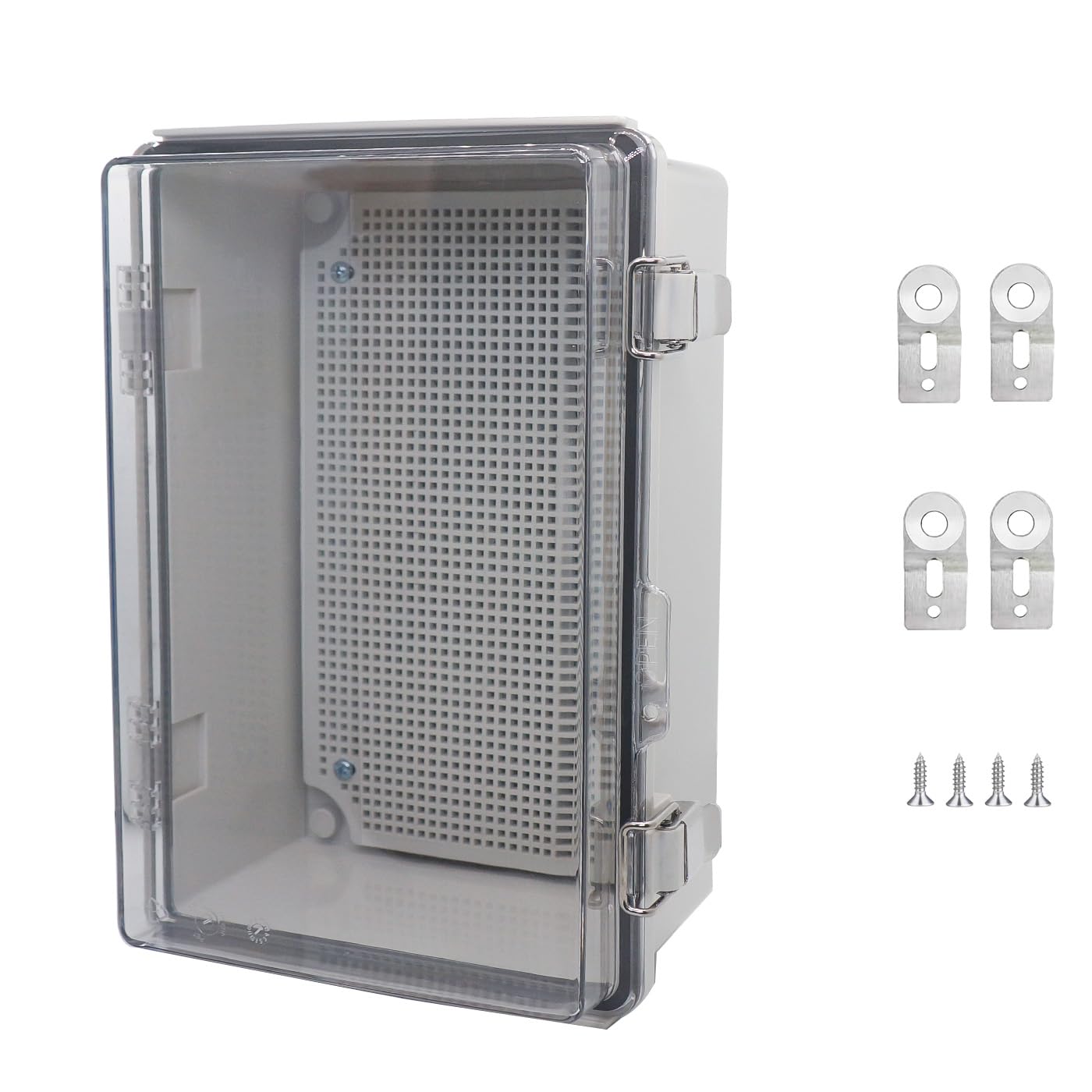 Photo 1 of LuSumtly Waterproof Junction Box, ABS Plastic Electrical Box with Stainless Steel Latch, Hinged Cover Electric Project Enclosure Box with Mounting Plate, Wall Brackets & Cable Gland 11.8"x7.8"x7.1"