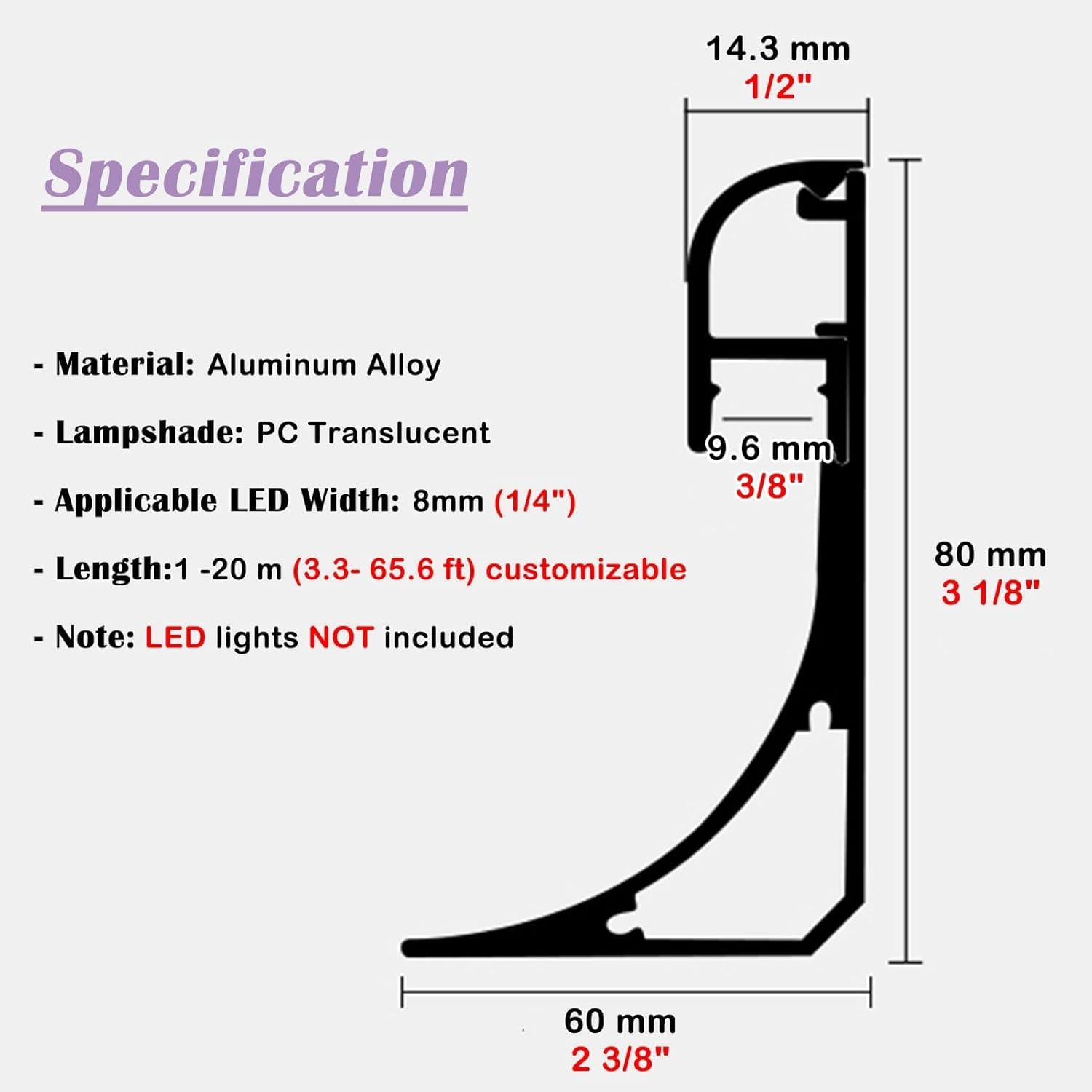 Generico Profilo in Alluminio per faretto LED sospeso, Illuminazione indiretta, Paralume LED a Risparmio energetico (Bianco, 3 m/9,8 Piedi)