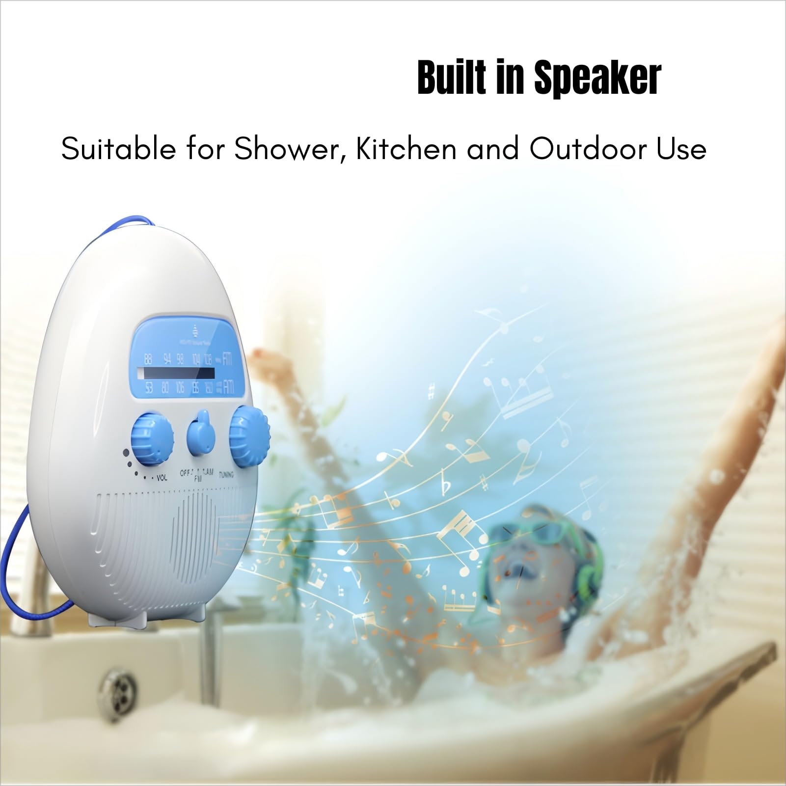 Radio de Ducha Impermeable en Radio de Ducha Inalámbrica de FM Colgante Operada con la Batería con Altavoz Construido para Baños Afuera