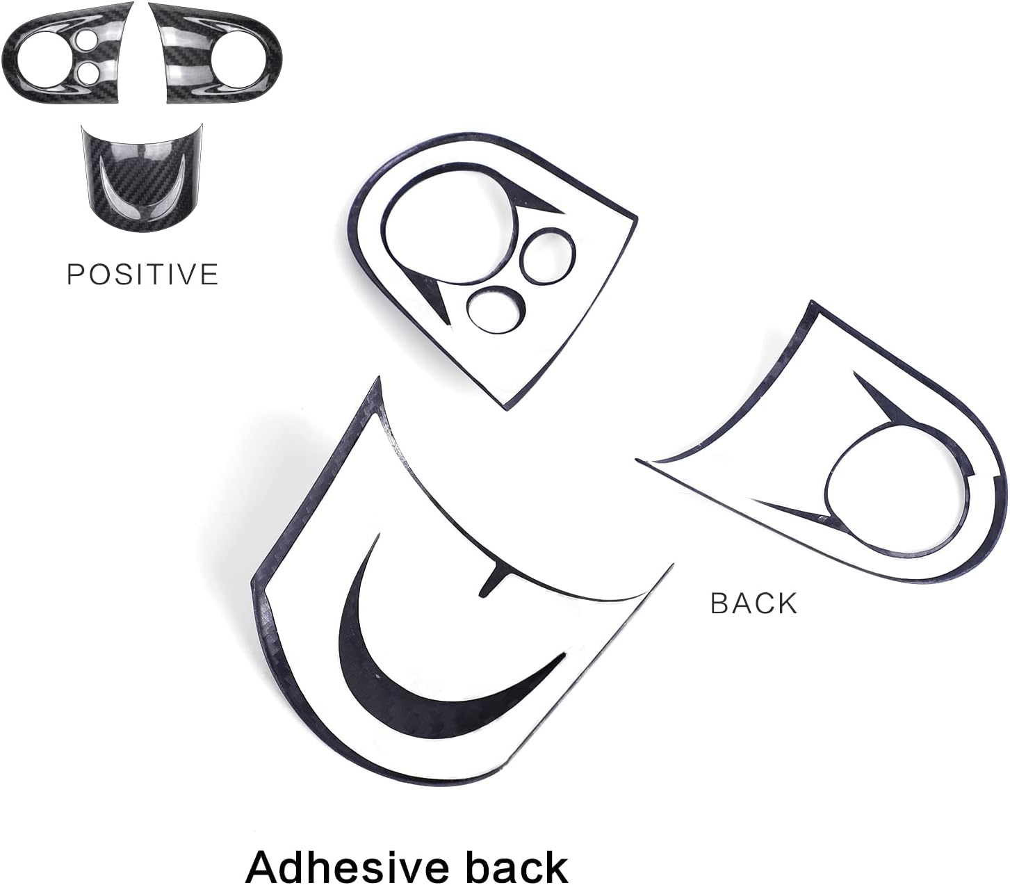 Compatible with Carbon Fiber Steering Wheel Cover Anti-Slip Interior Decoration Trim for BMW Mini R55 2007-2014 R56 2006-2013 R57 2007-2015 (3Pcs Black)