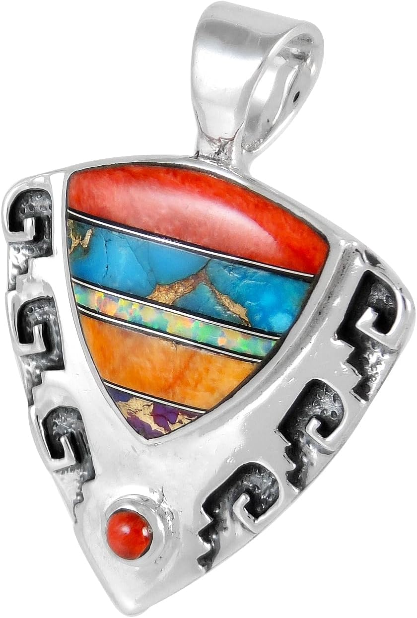 Turquoise Warrior's Shield Pendant Necklace Sterling Silver 925 (Sterling Silver Pendant with 20" Stainless Chain) - Image 3