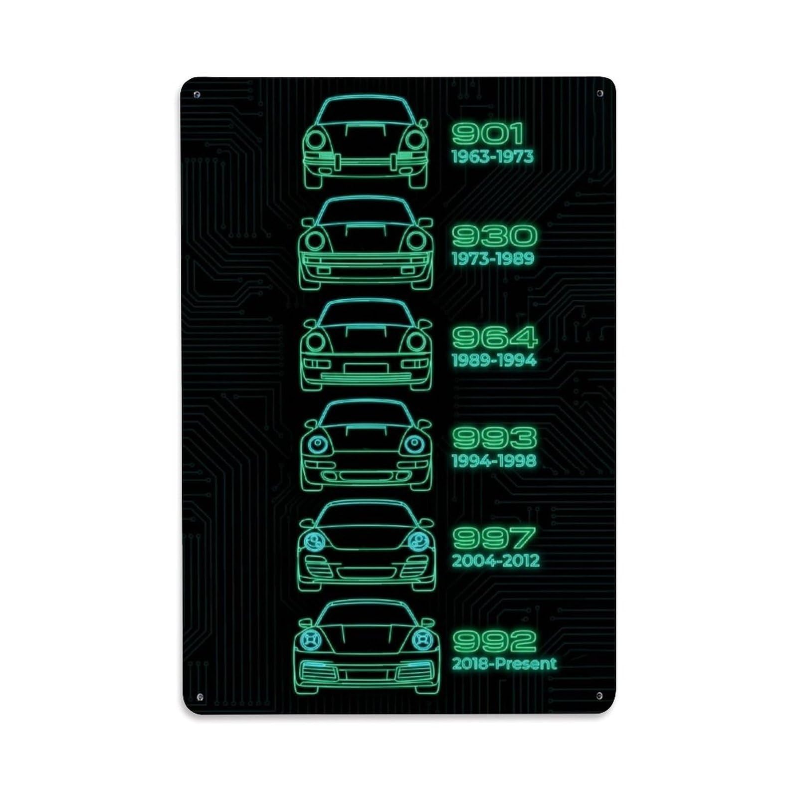 911 GT3 930 964 993 Side Profile German Supercar Heritage Metal Tin Sign Plaque Wall Decor for Cafe, Man Cave, Club Bar, Office, Home Garden Round Metal Poster 8x12Inch