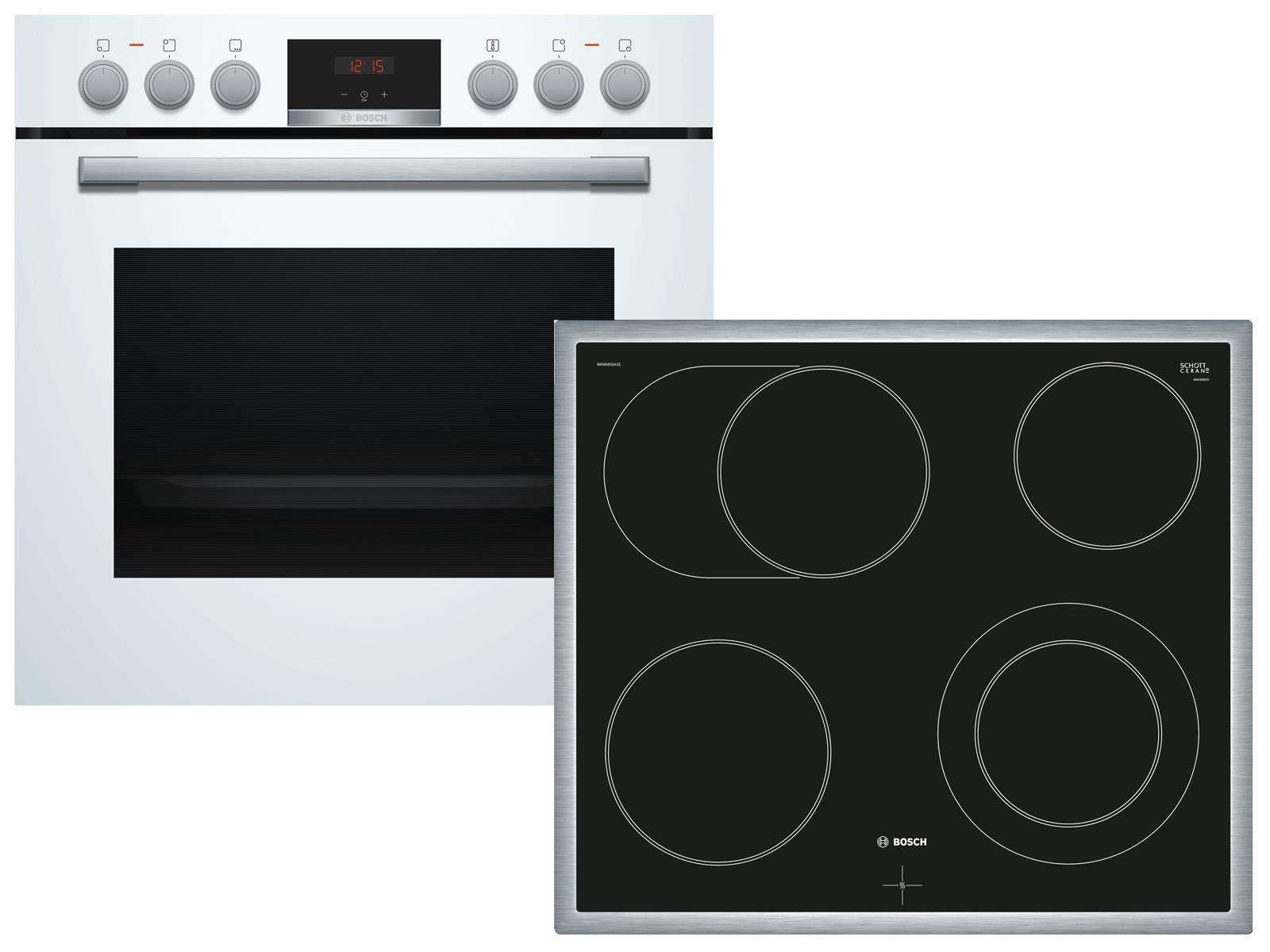 Bosch HND411LW61 Herd-Glaskeramik-Kochfeld-Kombination (herdgesteuert), 59,4 cm breit, 3D Heißluft Backen auf 3 Ebenen, LED-Display-Steuerung, Versenkknebel, Bräterzone für großes Kochgeschirr