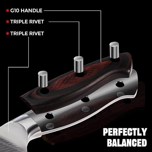 Miniatura 5 de Ambertronix Cuchillo de chef profesional de Damasco de 8 pulgadas, cuchillos de cocina hechos de acero inoxidable japonés VG-10 con patrón único,