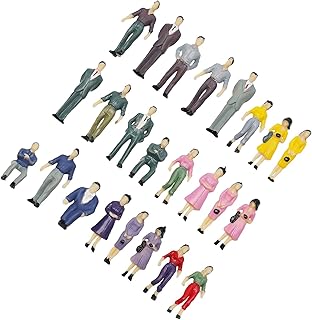 50 Painted Model People Figures and 6 Park Benches for O Scale Train Layouts, 36mm Standing and Seated Passengers for Railway Scene Decoration