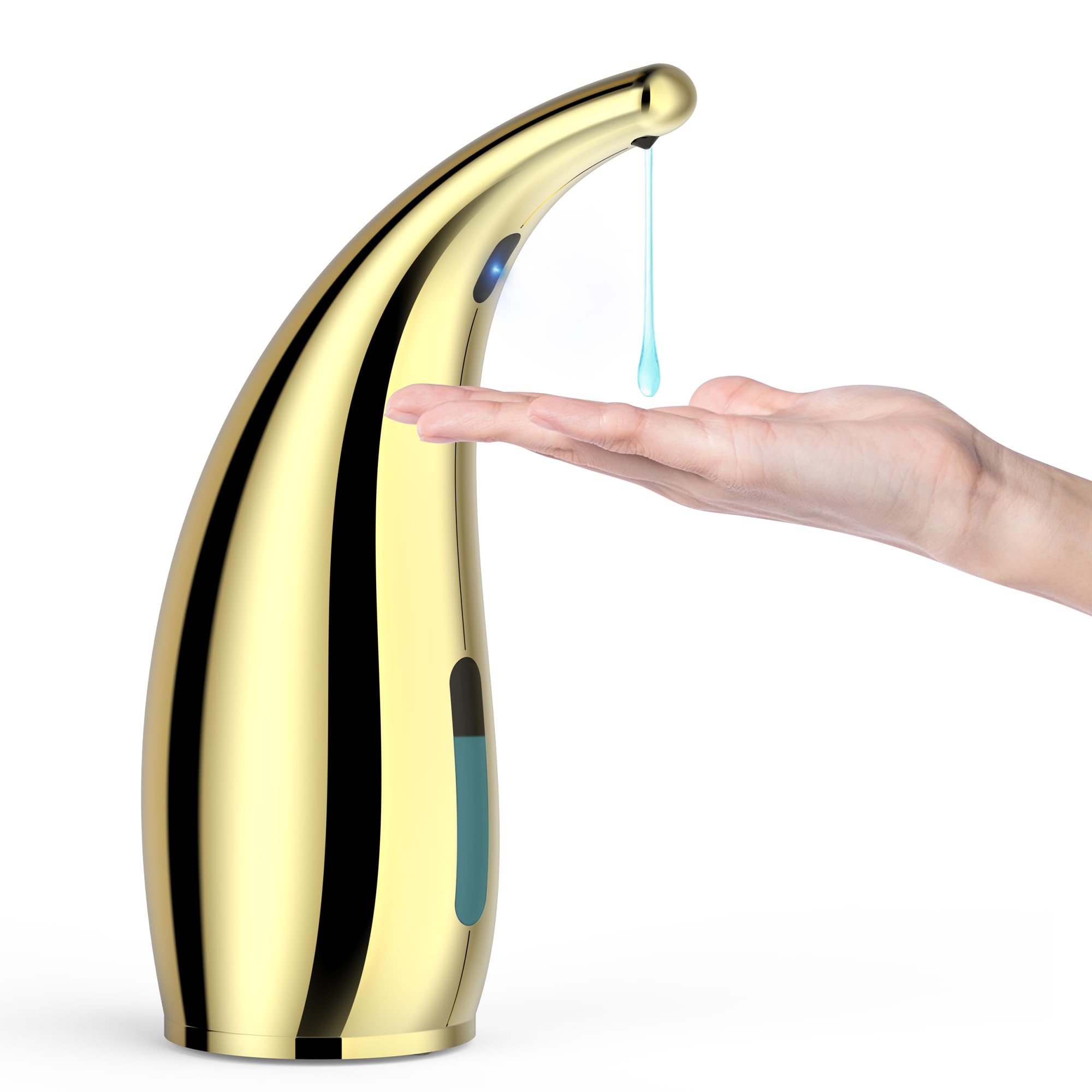 XZUO LIFE Automatischer Seifenspender aus Kunststoff für Bad und Küche | 4-stufig einstellbarer berührungsloser Handseifenspender, 10 oz/300 ml, batteriebetriebener elektrischer Seifenspender Golden