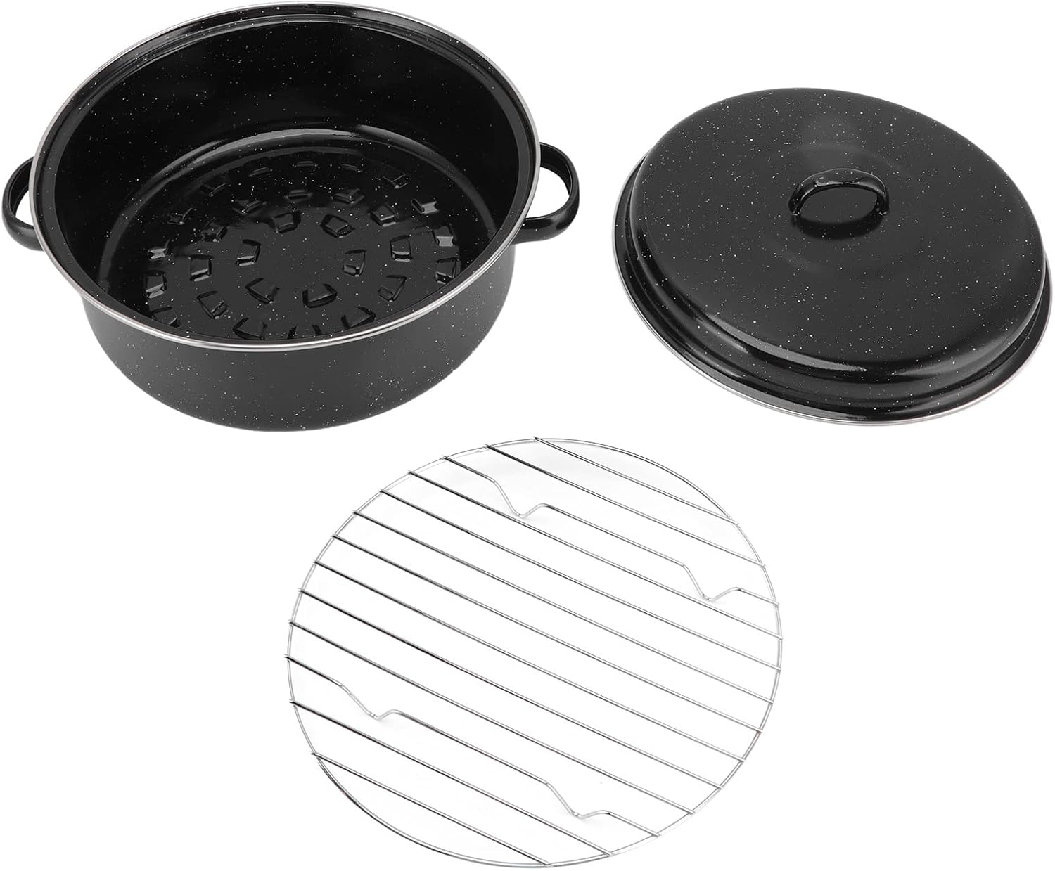 Enamel, Iron, Stainless Steel Roasting Pan Black Speckled Finish Household, Non Stick BBQ Pot Roast Pan With Lid, for Roasted Sweet Potatoes, Chestnuts (Iron Cover 28cm)