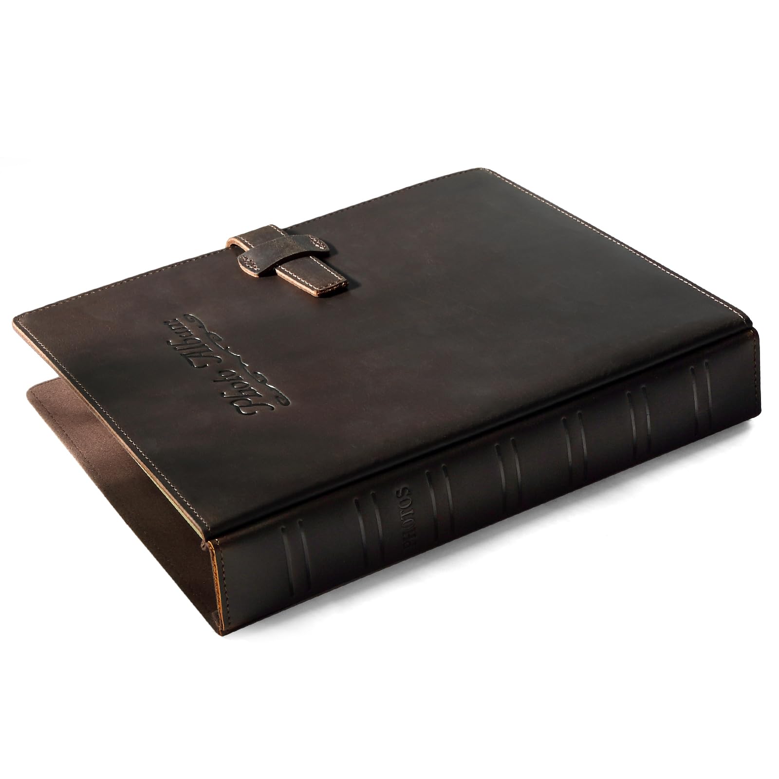 Polare Full Grain Leather Photo Album 4x6 200 Photos, Memory Album Photo Book with 20 Writing Papers, Binder Pocket Scrapbook Vintage Photo Album for