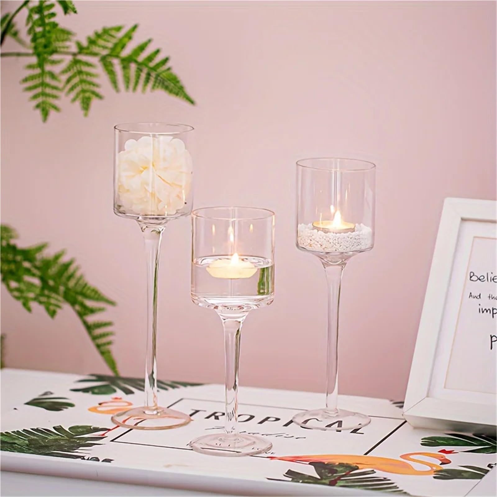 Portavelas Candelabro de Vidrio de 3 Piezas, decoración de Mesa, decoración de jarrones