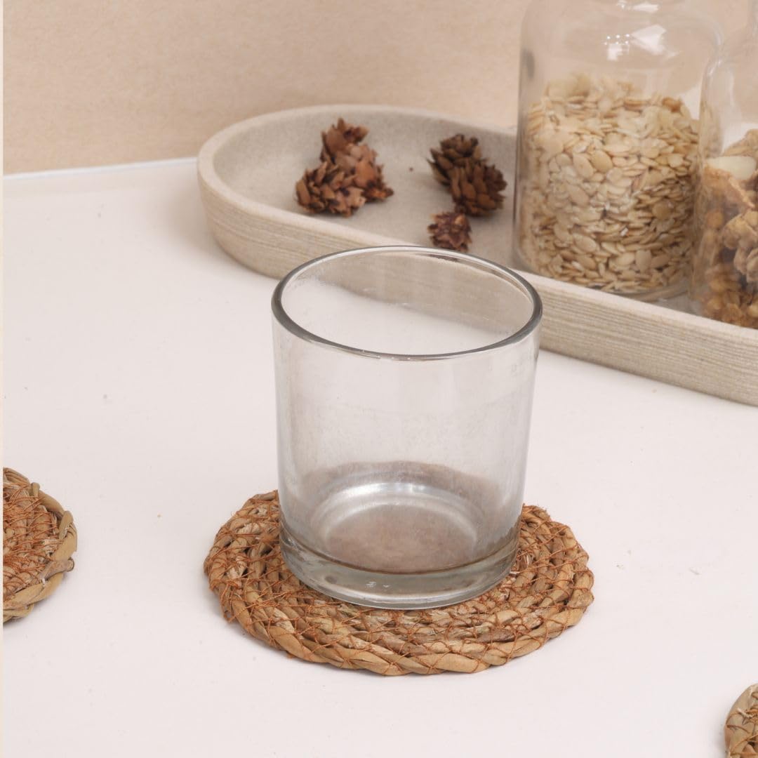 DENOVA Natural Seagrass Coasters Handwoven Round Coasters for Table Protection, Rustic Eco-Friendly Coaster Set for Home, Kitchen, Coffee Table & Dining Pack of 4 2