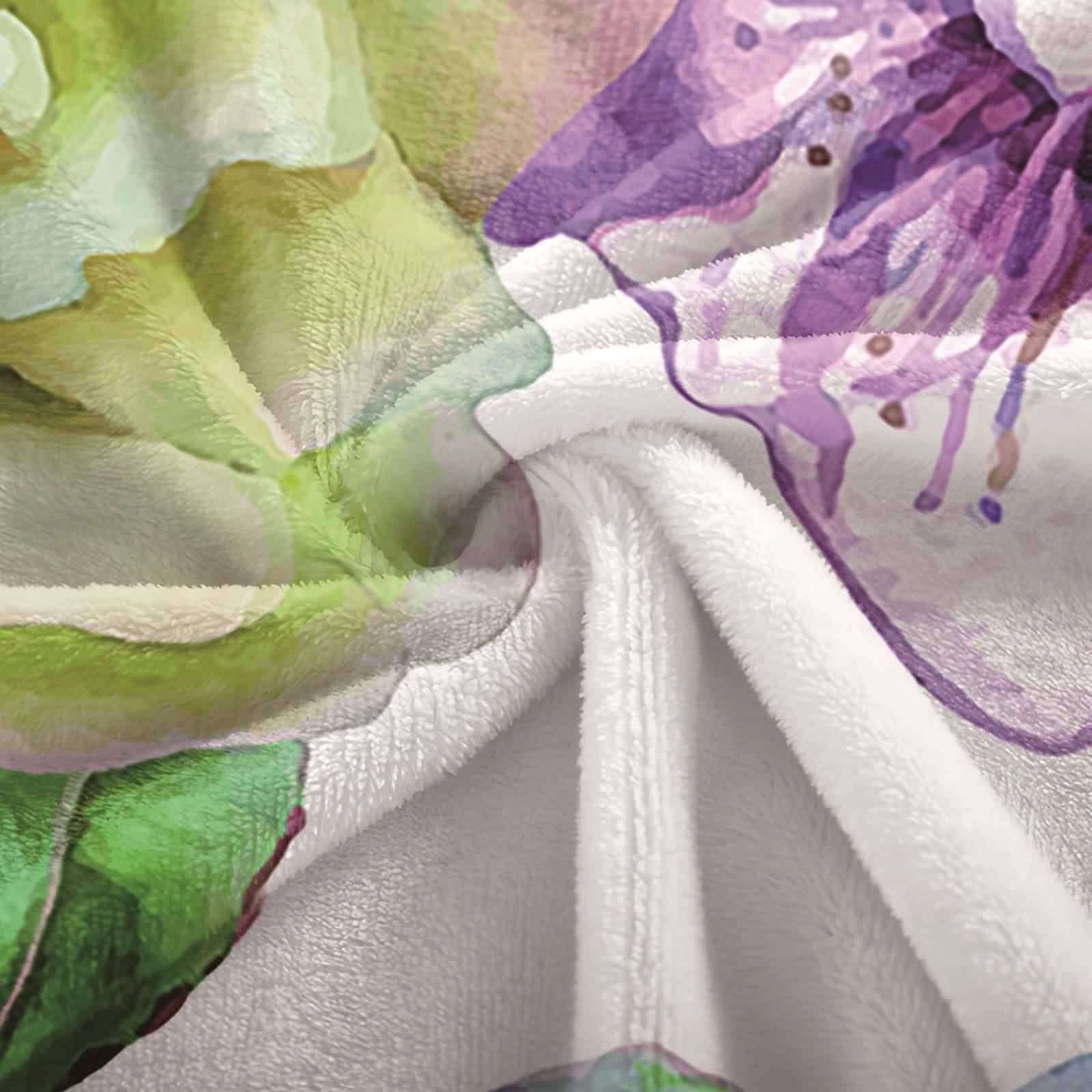 Kuscheldecke 150x200 Violett, Blanket Living Room Flanell Grün Blumenmuster Flanelldecke Weich Kuschelig Warm Wohndecke Sofa Bett Geschenk