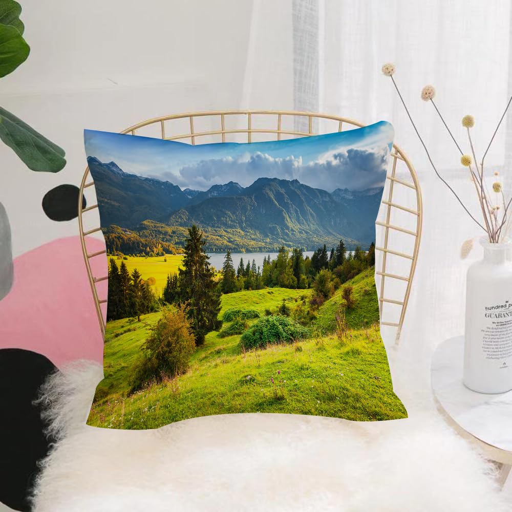 HYOSXW Cushion Cover,Throw Pillow Case Home Decorative for Living Room Bedroom Sofa Chair 16X16 Inch,Landscape, summer morning at Lake Bohinj in Nati,Pillowcase 40X40cm