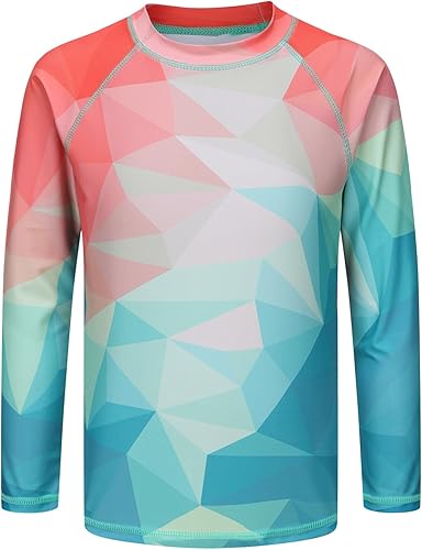 Camiseta de natación de manga larga para niñas de una pieza con protección solar UPF 50+, trajes de baño de 3 a 16 años